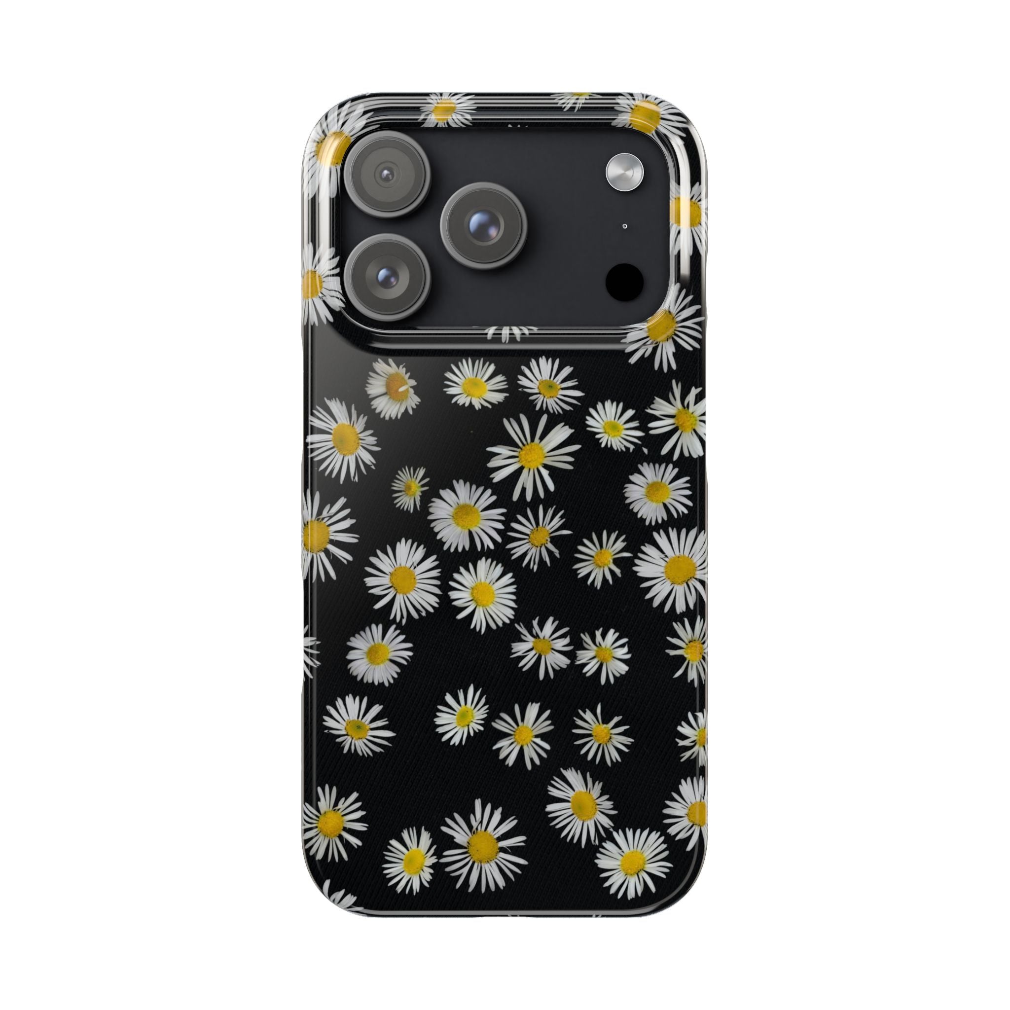 Daisy Pattern Slim Phone Case — Black Background Floral iPhone Case