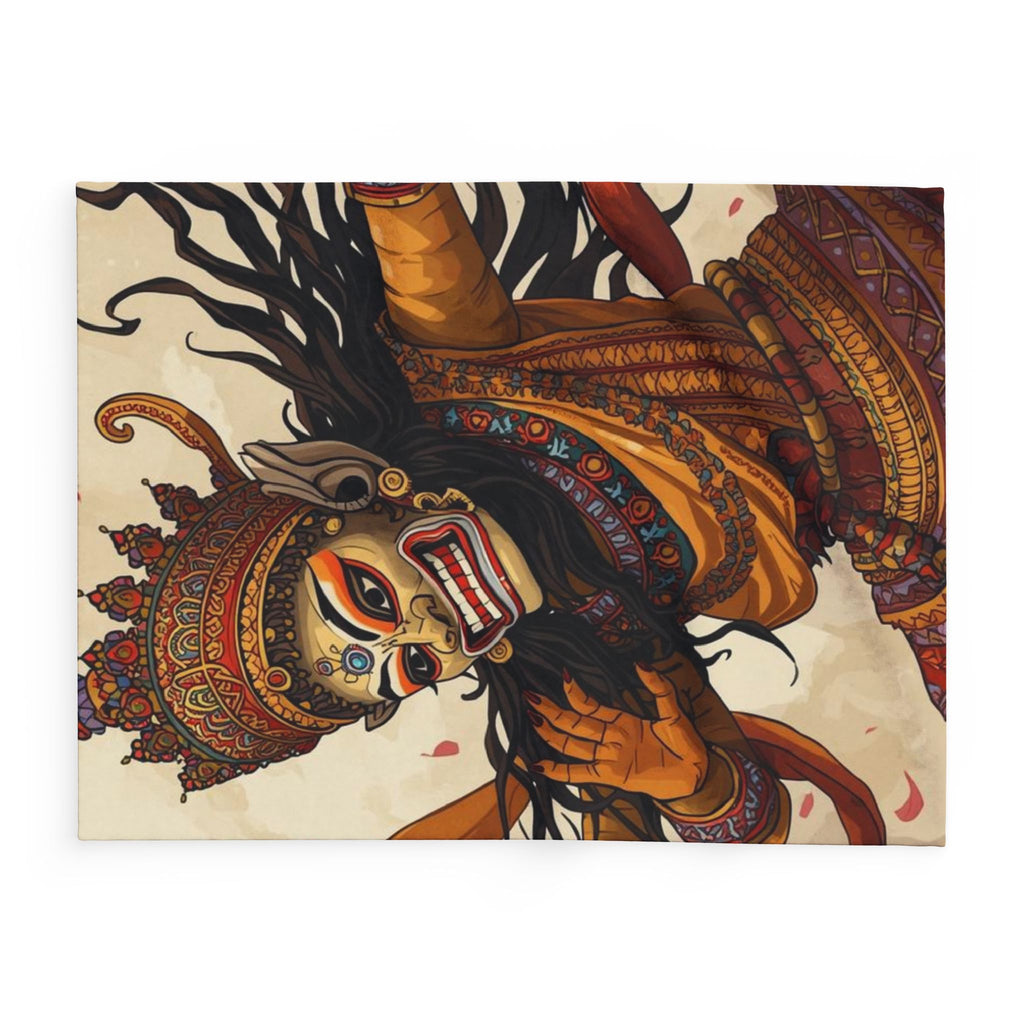 Balinese Barong Art Fleece Blanket — Mythical Masked Dance Throw