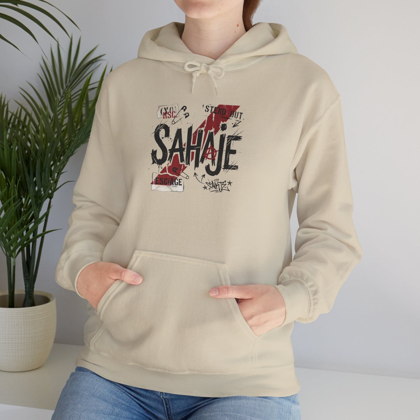 Sahaje Graphic Hoodie – Distressed Vintage Script Pullover