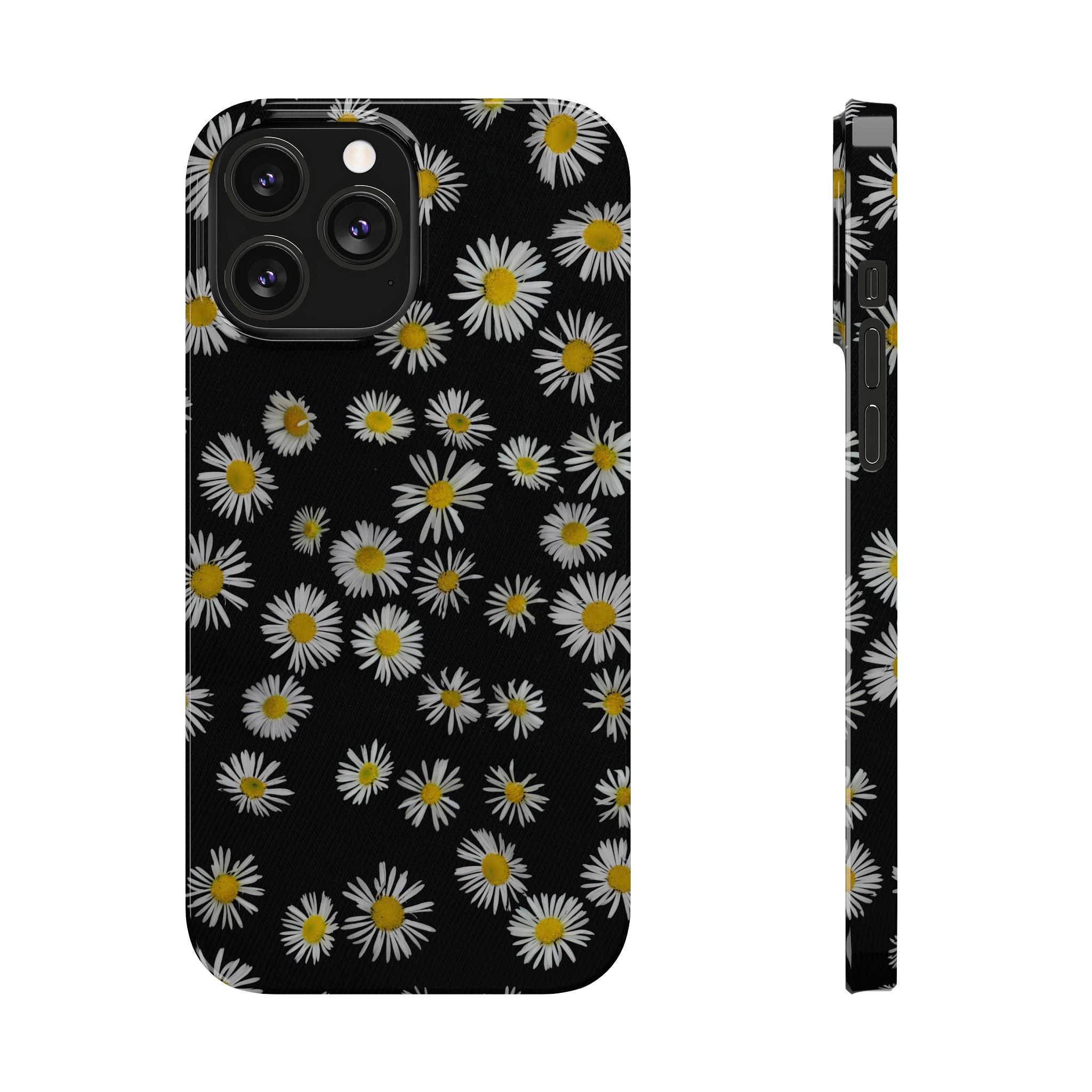 Daisy Pattern Slim Phone Case — Black Background Floral iPhone Case