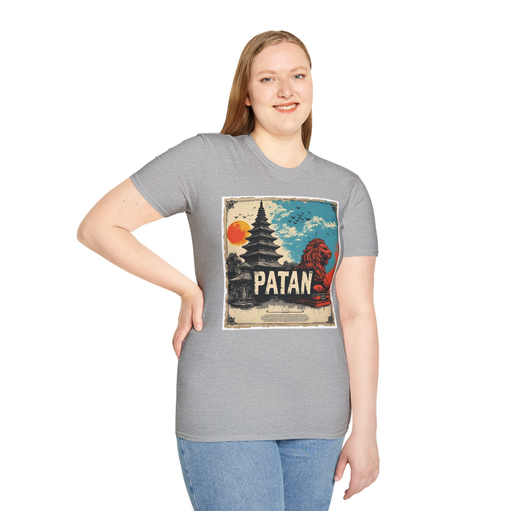 Patan City T-Shirt – Temple & Lion Graphic Tee, Nepali Cultural Heritage Design