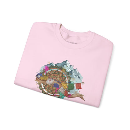 Adventure Mountain Crewneck Sweatshirt — Colorful Hiking Compass & Peaks Design