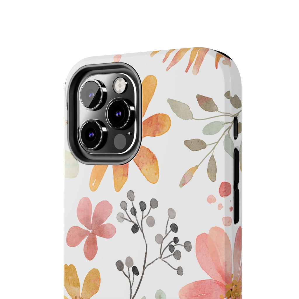 Floral Watercolor Tough Phone Case — Pink & Peach Botanical Protection
