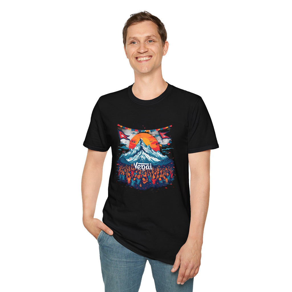 Nepal Mountain Sunrise T-Shirt — Retro Trekking Graphic Tee
