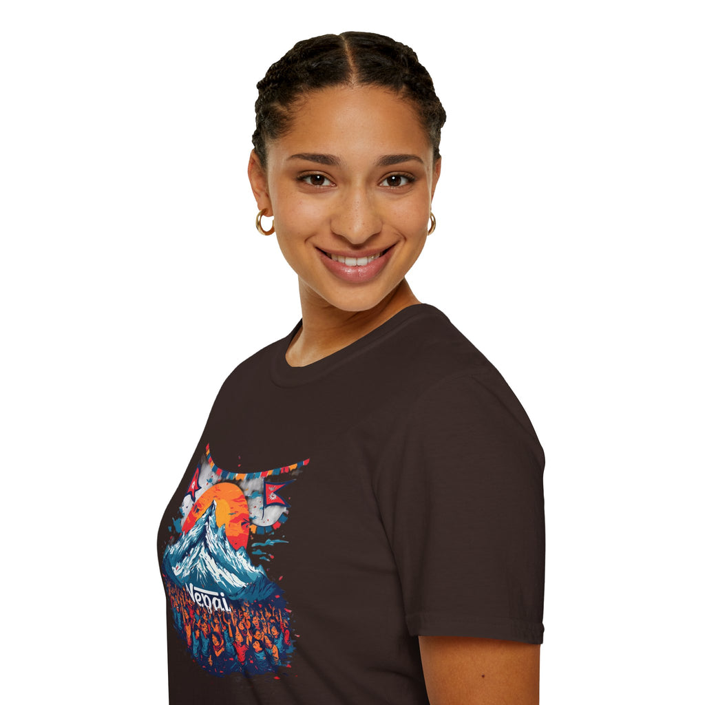 Nepal Mountain Sunrise T-Shirt — Retro Trekking Graphic Tee