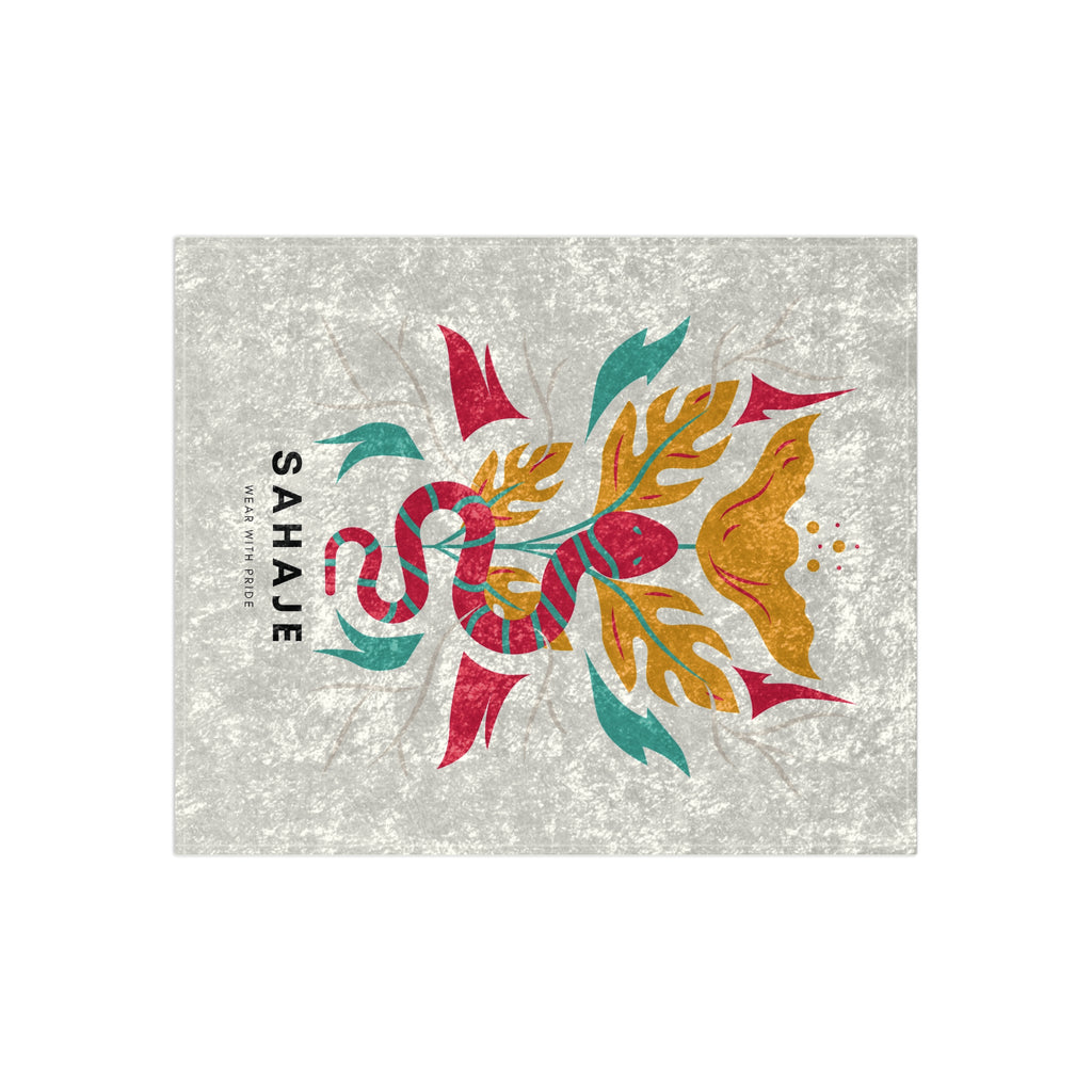Crushed Velvet Blanket — Boho Snake Floral Throw with 'SAHAJE' Logo