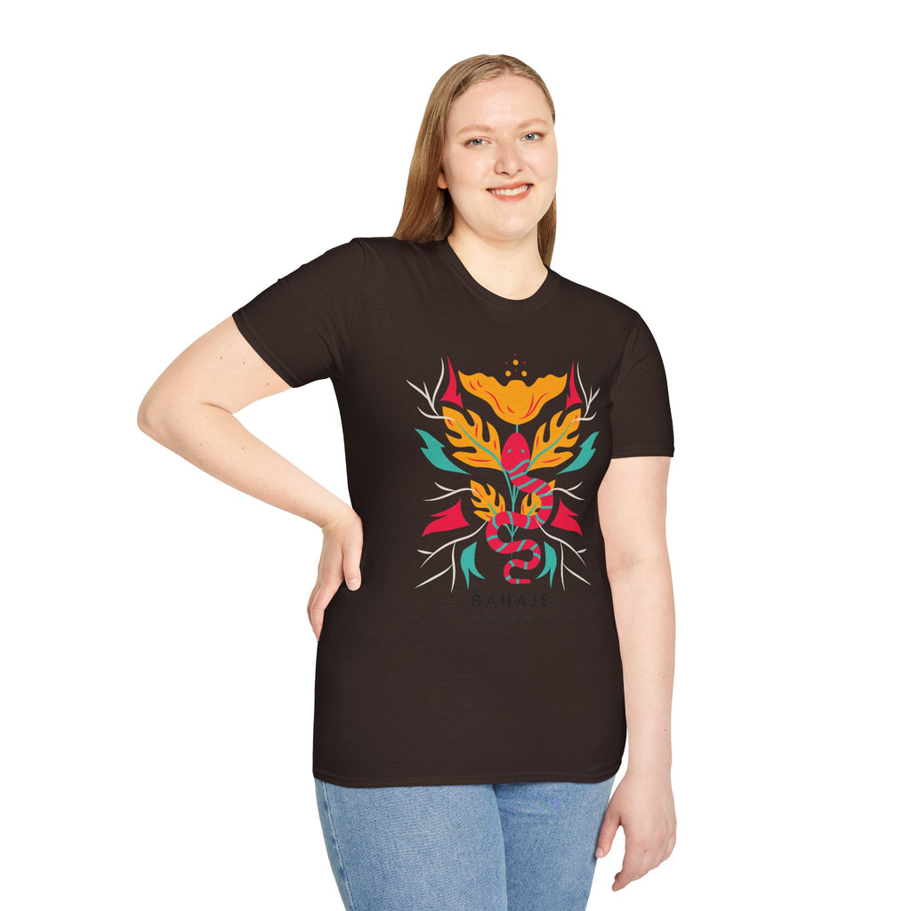 Sahaje Floral Snake Graphic T‑Shirt — Colorful Botanical Serpent Tee