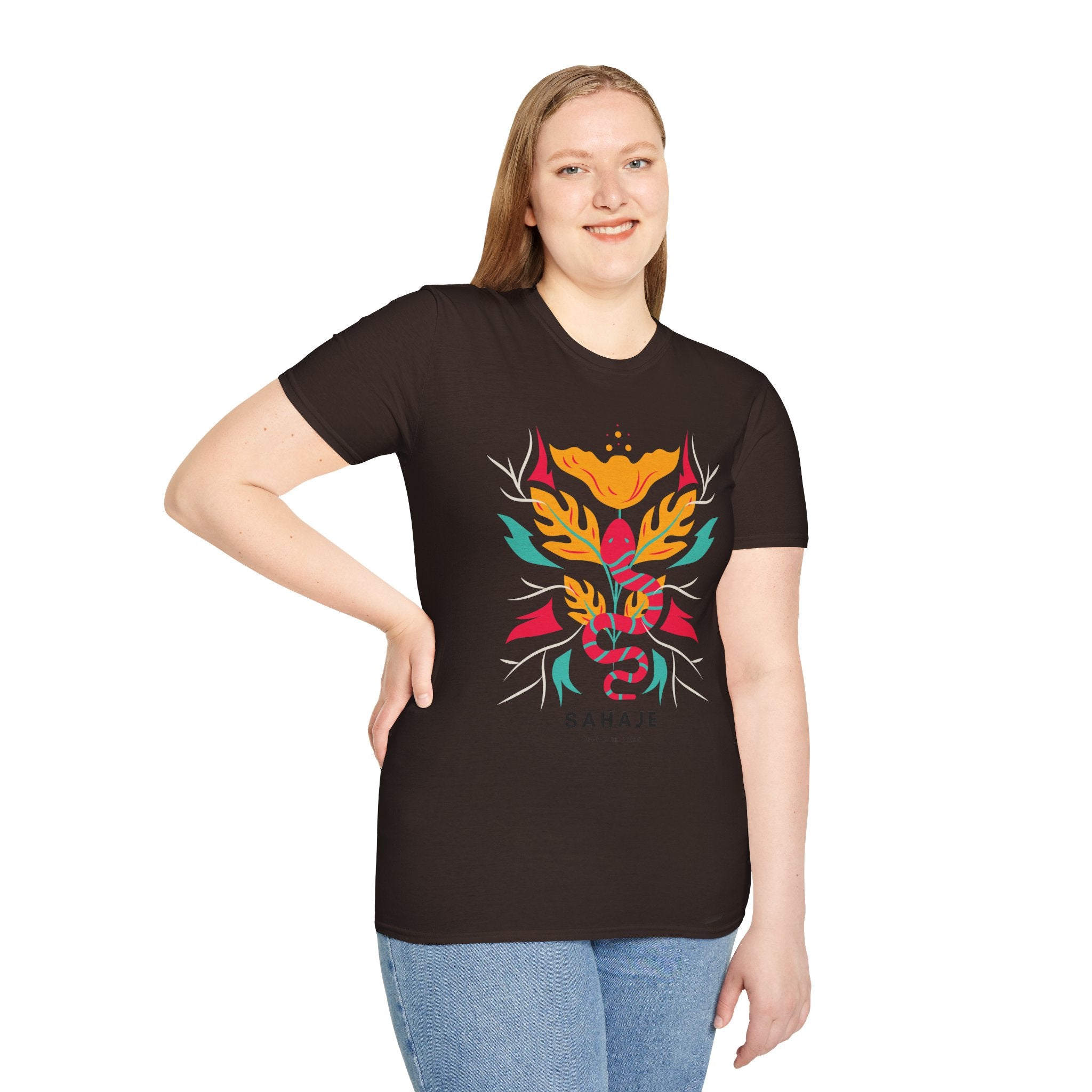 Sahaje Floral Snake Graphic T‑Shirt — Colorful Botanical Serpent Tee