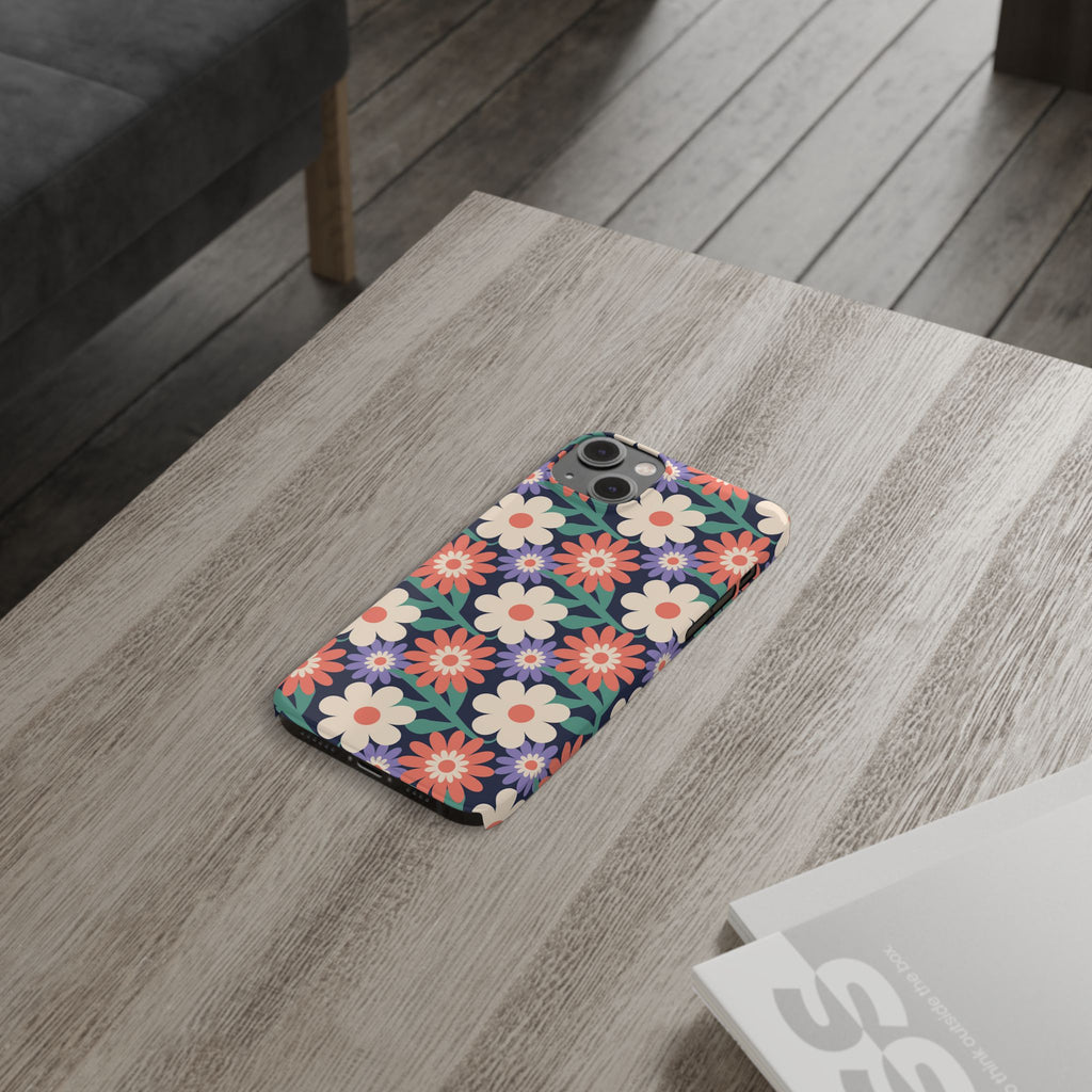 Floral Retro Slim Phone Case – Navy Ditsy Flowers