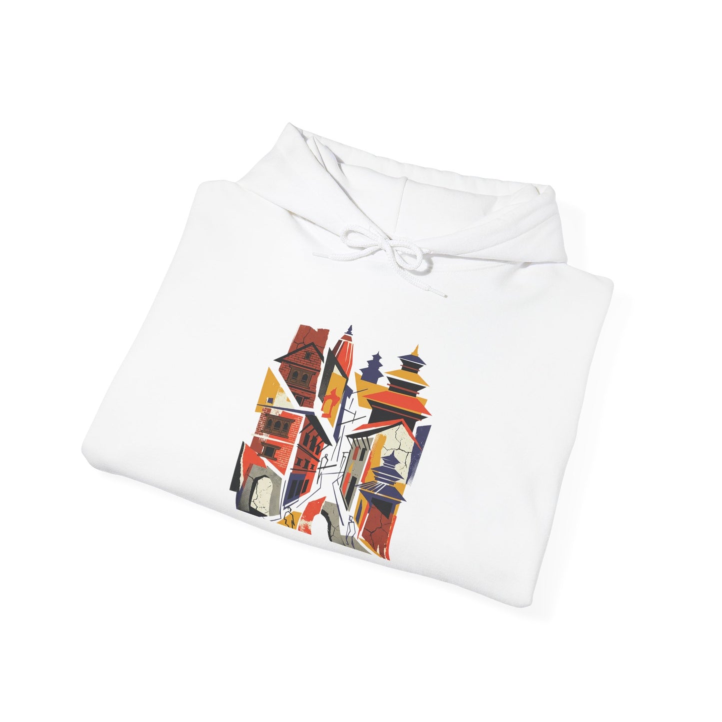 Cityscape Collage Hoodie — Colorful Urban Architecture Graphic Hoodie
