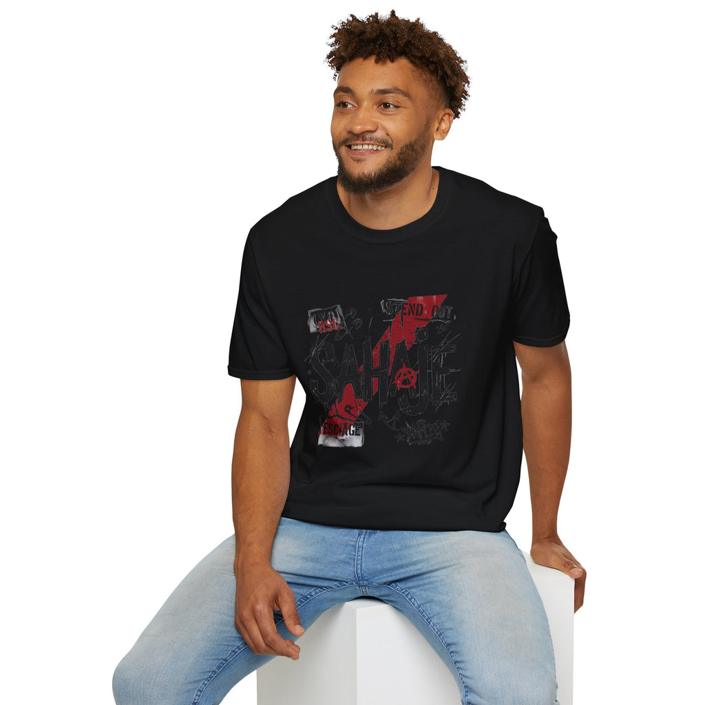 Sahajé Graphic T-Shirt — Bold Streetwear Tee with Red Slash Design