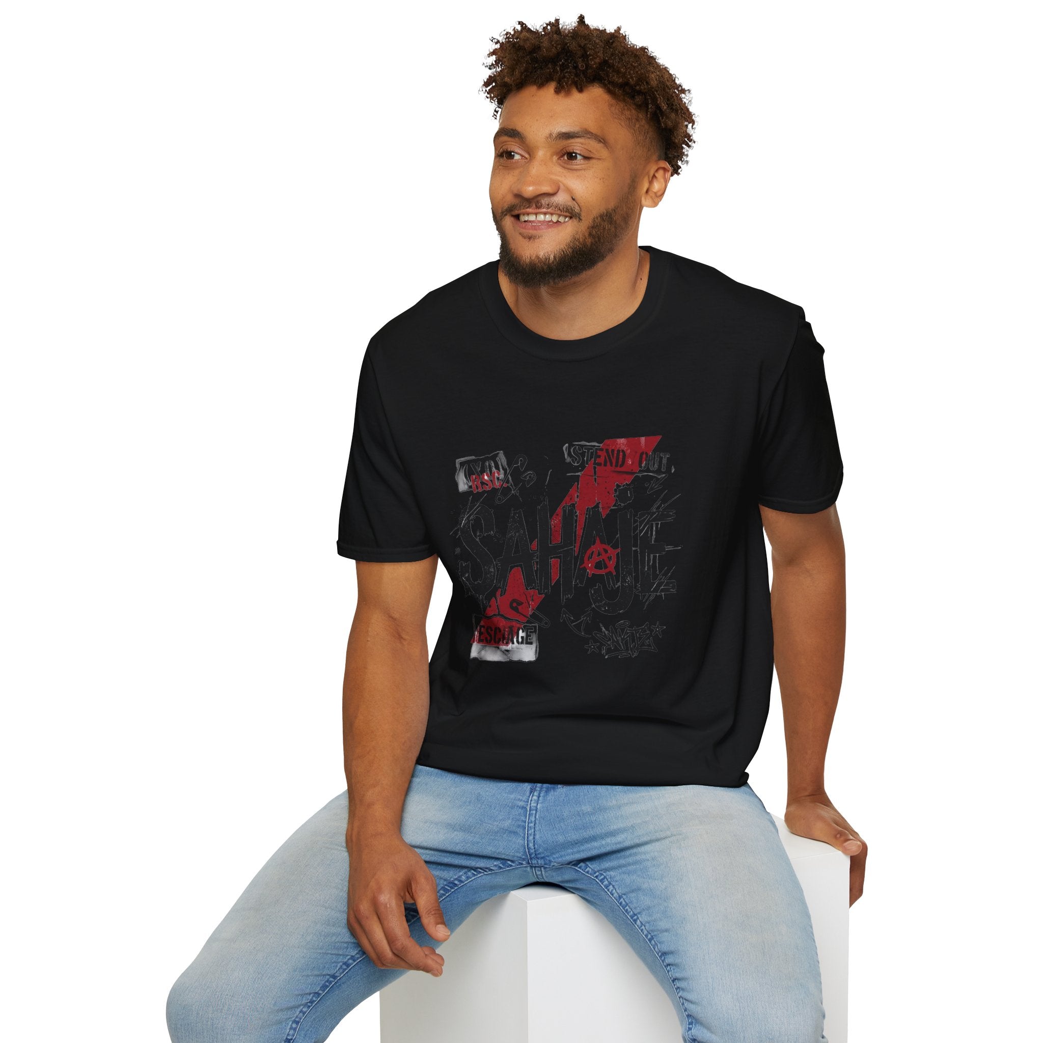 Sahajé Graphic T-Shirt — Bold Streetwear Tee with Red Slash Design