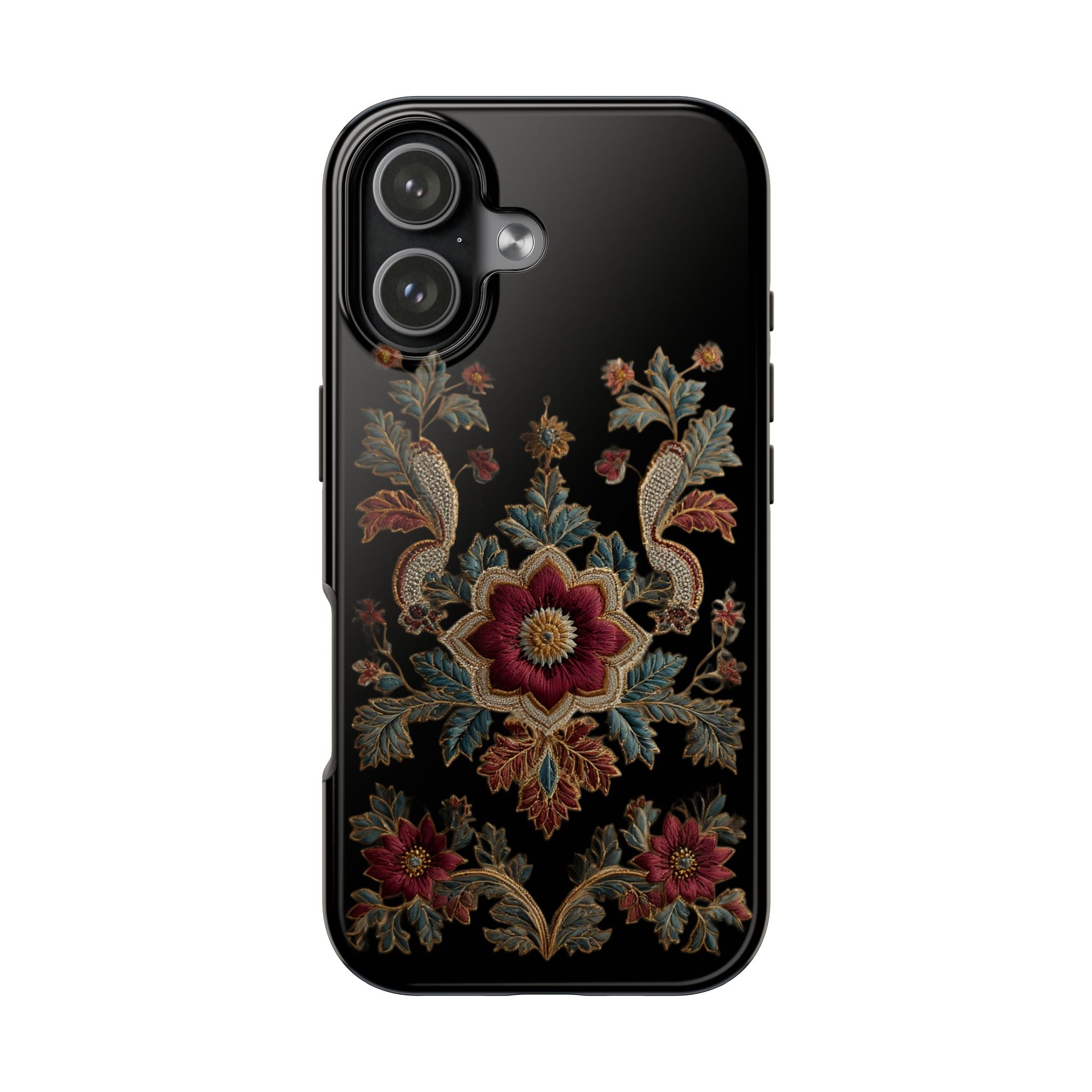 Floral Embroidered Tough Phone Case — Vintage Boho Protective Cover
