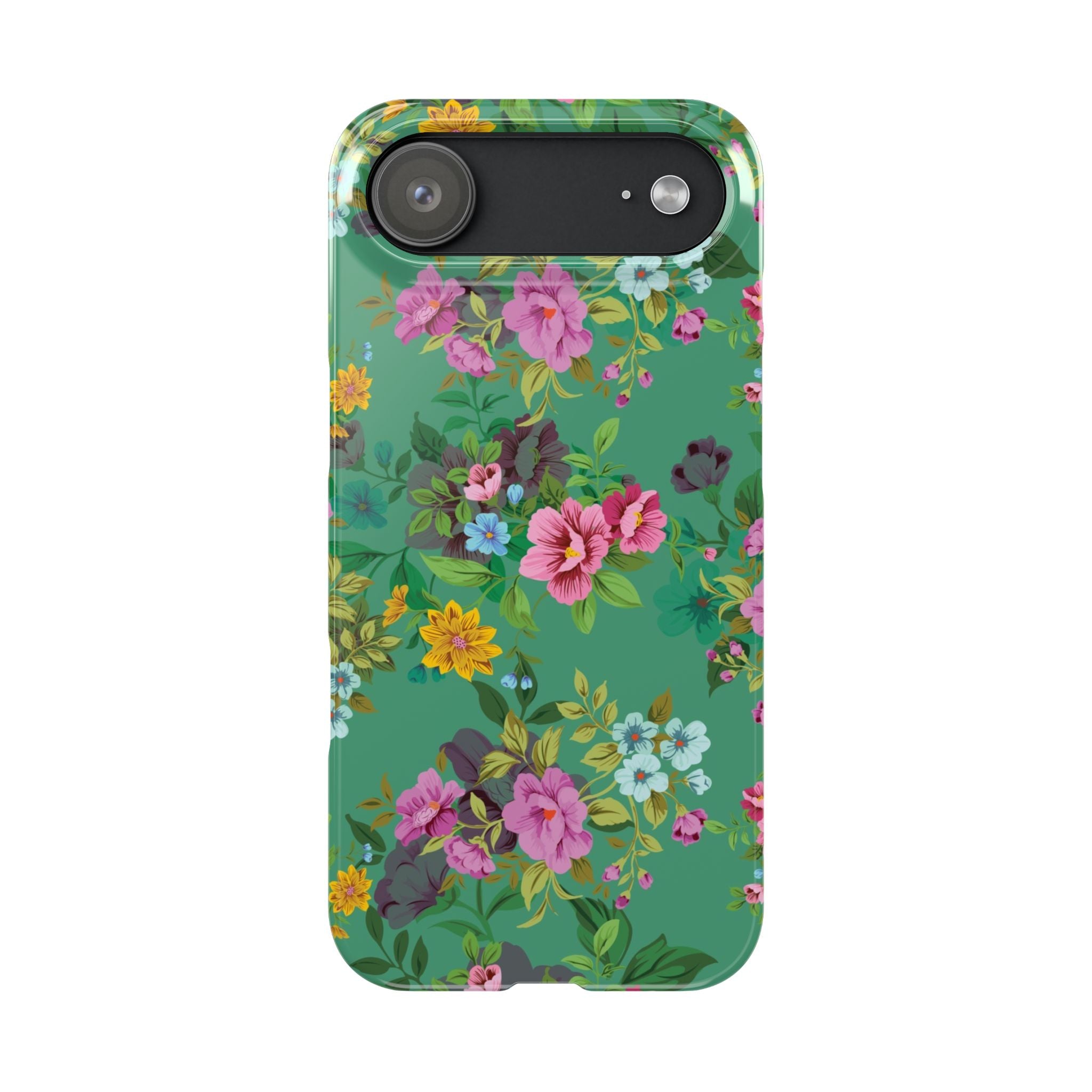 Floral Vintage Green Slim Phone Case — Pink & Yellow Garden Print