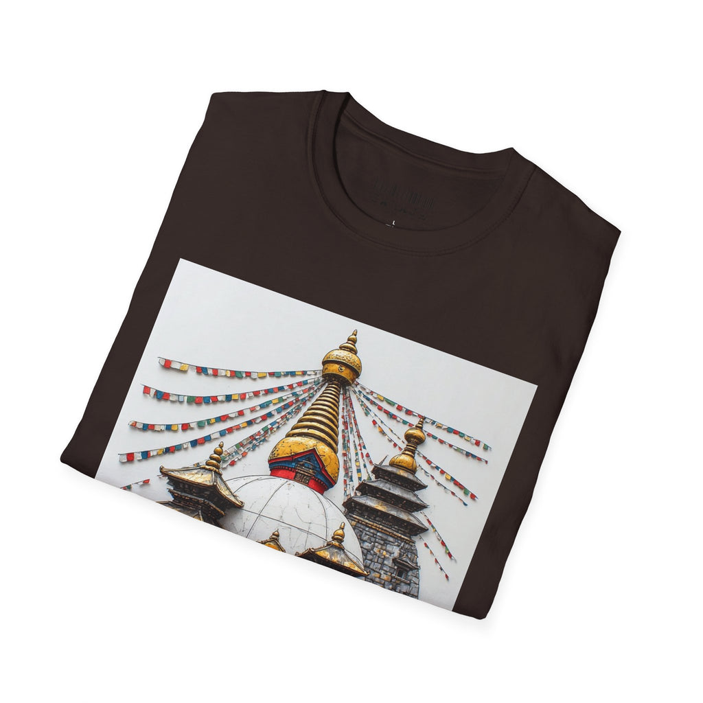 Nepal Temple Graphic T-Shirt — Boudhanath Stupa Prayer Flags Travel Tee