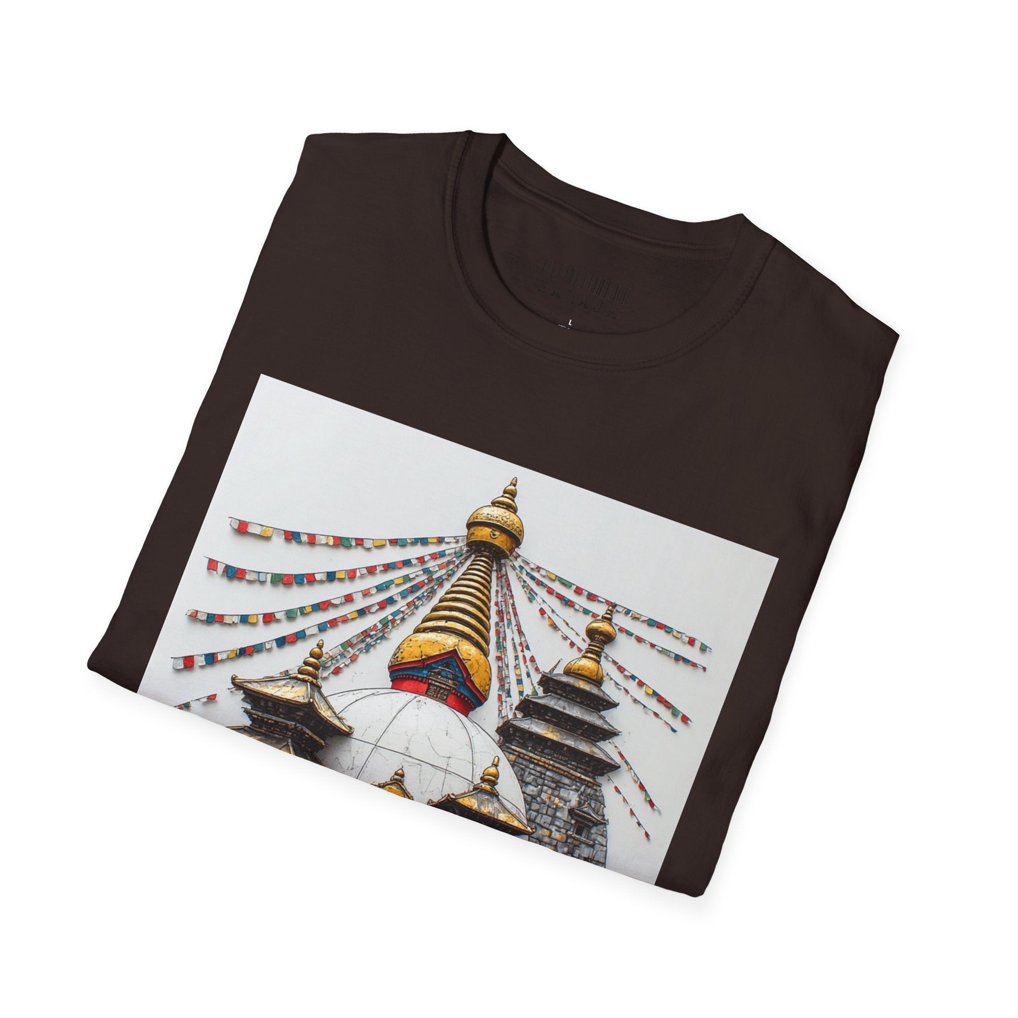 Nepal Temple Graphic T-Shirt — Boudhanath Stupa Prayer Flags Travel Tee