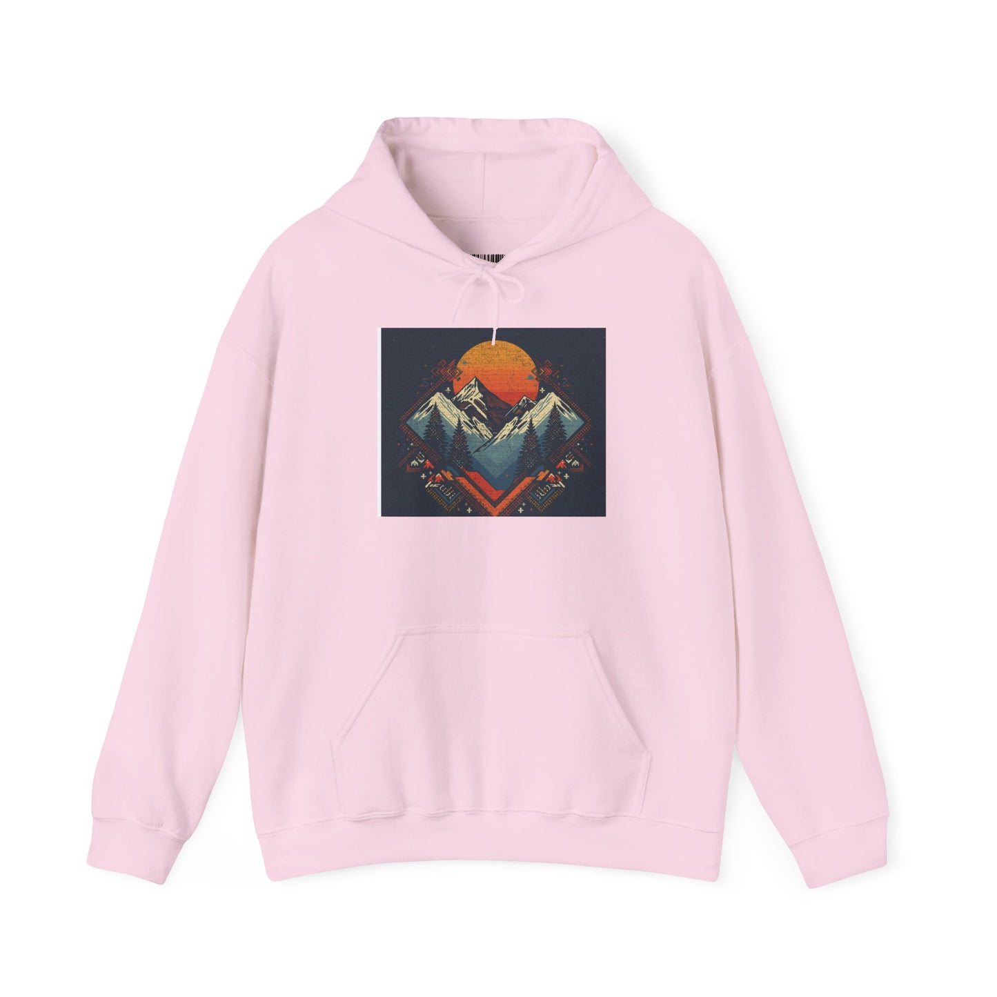 Mountain Sunset Hoodie – Retro Geometric Peaks & Rising Sun Sweatshirt