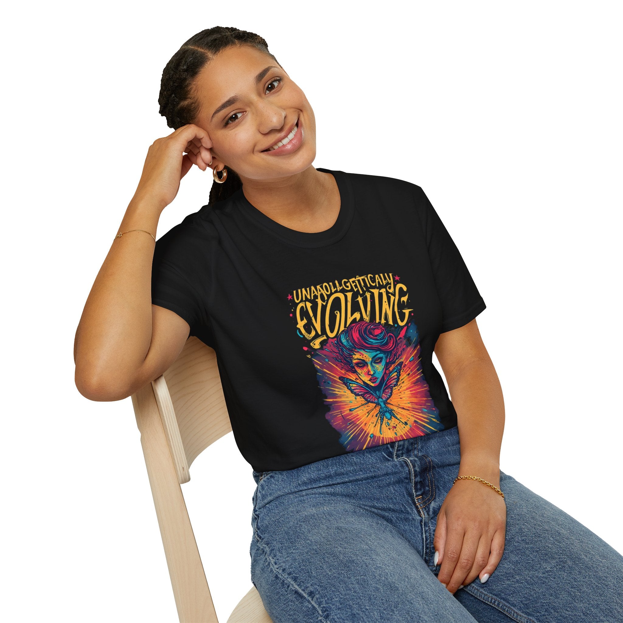 Evolving Butterfly Graphic T-Shirt — "Unapologetically Evolving" Vibrant Psychedelic Tee