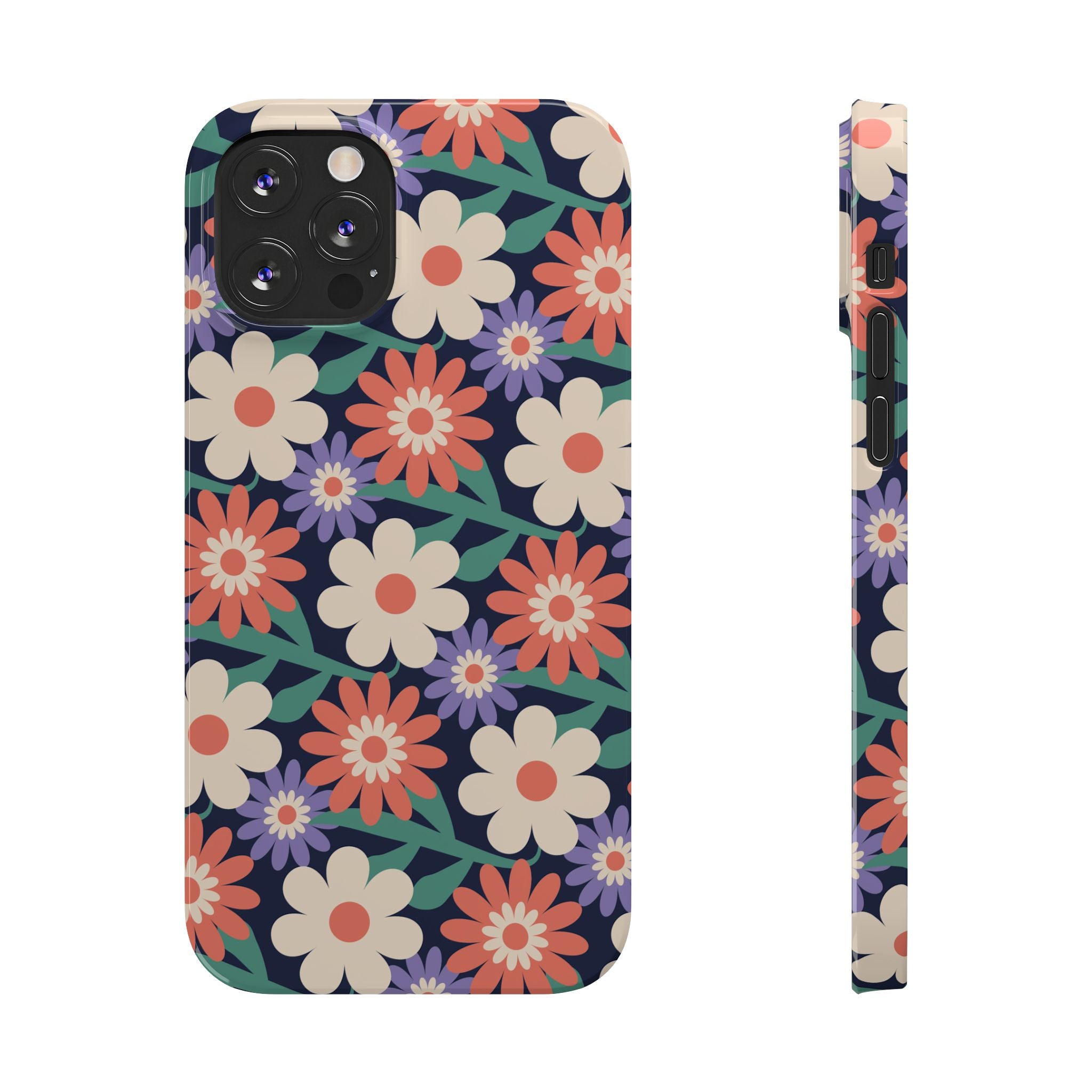 Floral Retro Slim Phone Case – Navy Ditsy Flowers