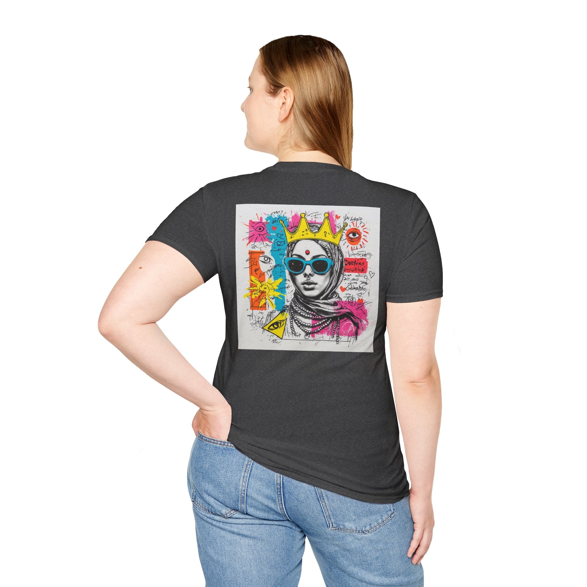 Street Art Portrait T-Shirt — Colorful Crowned Woman Graphic Tee