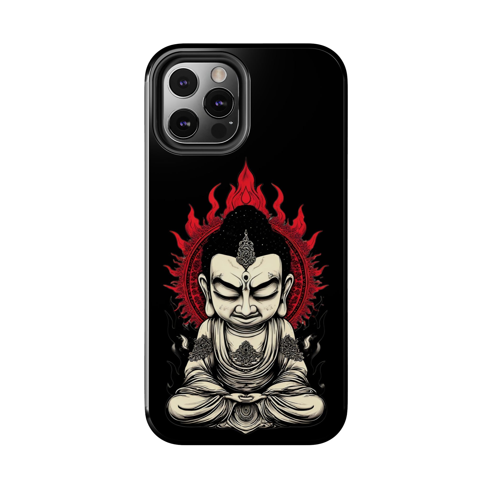 Meditative Buddha Tough Phone Case — Red Flame Zen Protection
