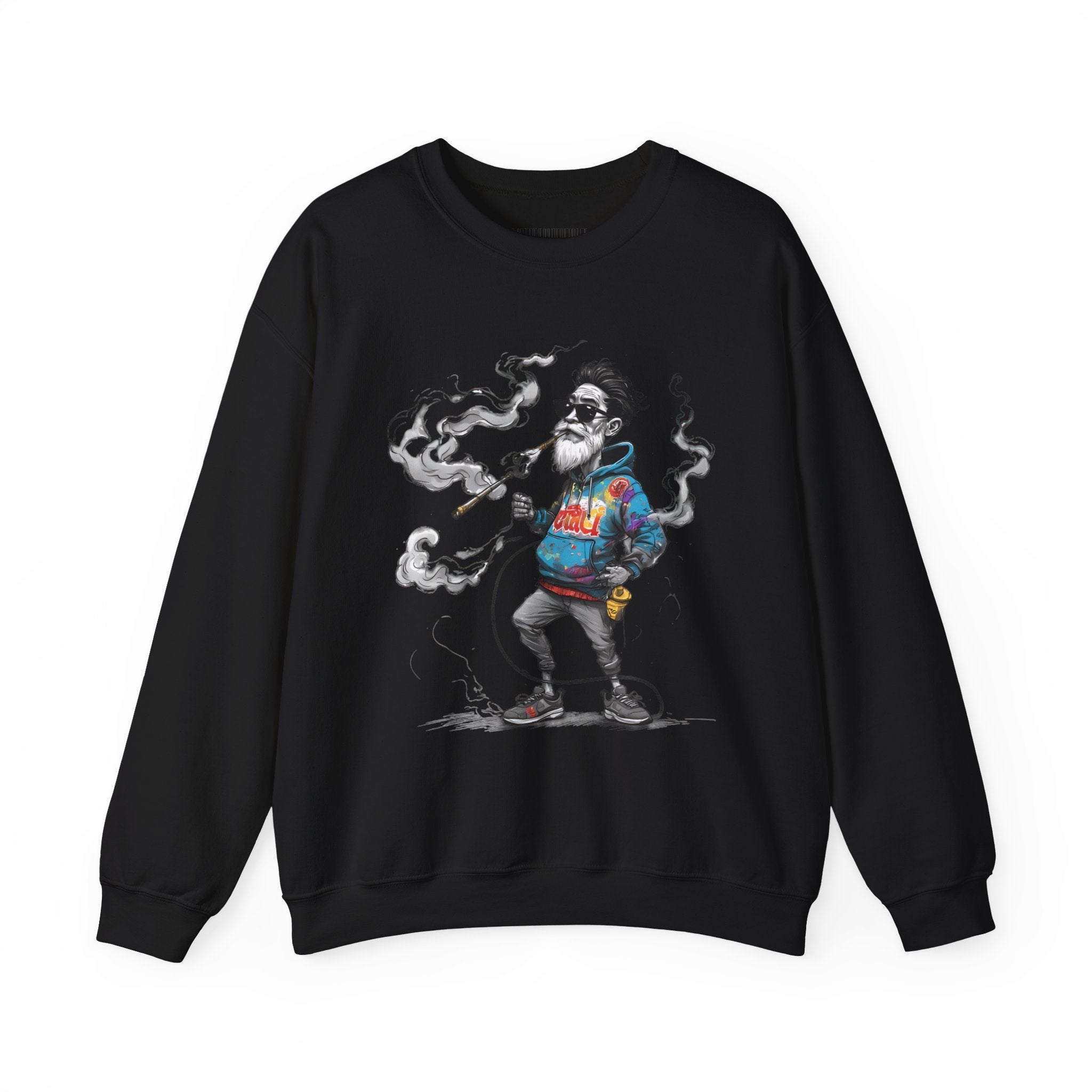 Crewneck Sweatshirt - Retro Cool Grandpa Smoking Pipe Illustration