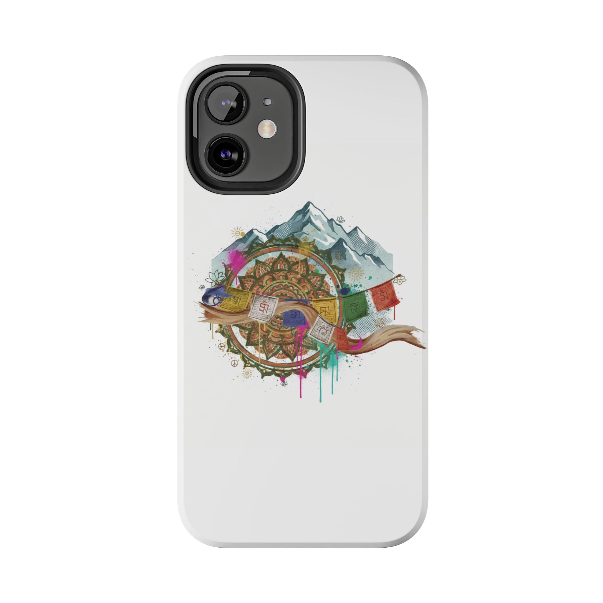 Mountain Compass Tough Phone Case with Prayer Flags & Fish Design