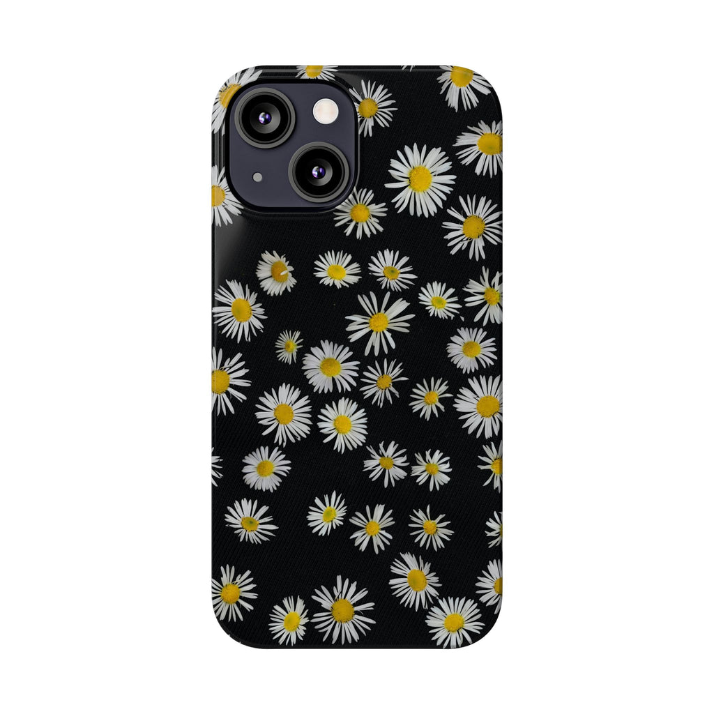 Daisy Pattern Slim Phone Case — Black Background Floral iPhone Case