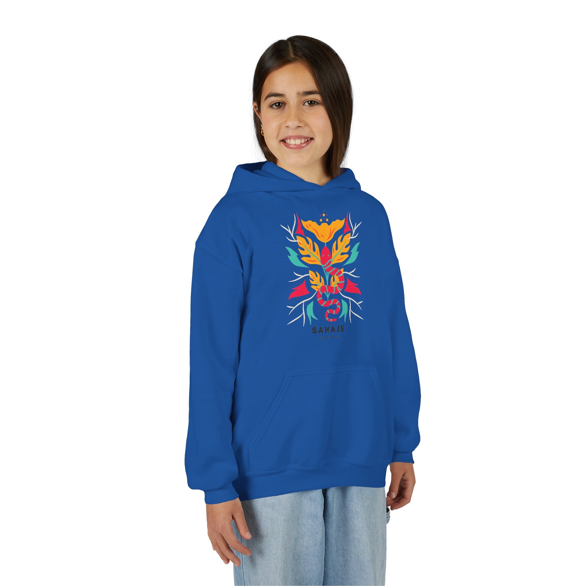 Youth Hoodie — Colorful Sahaja Floral Serpent Design