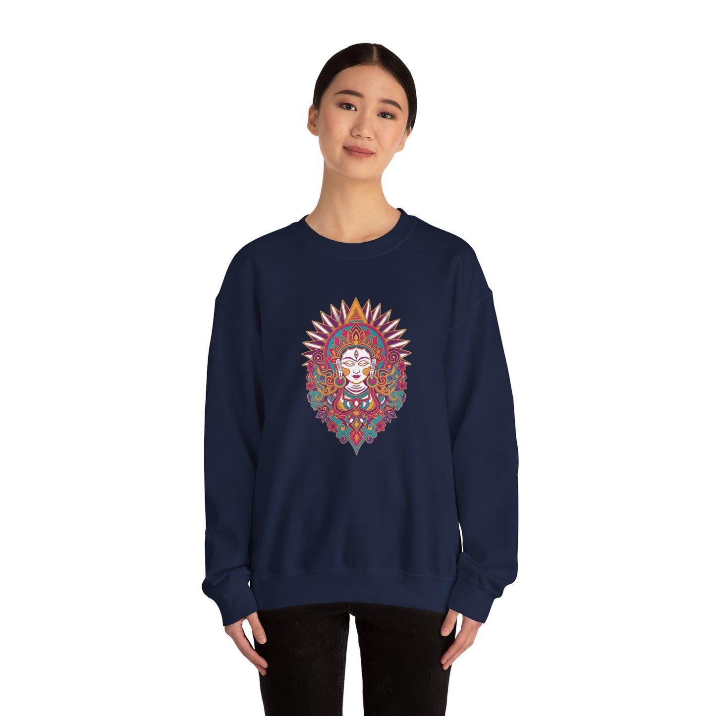 Crewneck Sweatshirt — Colorful Mandala Goddess Graphic
