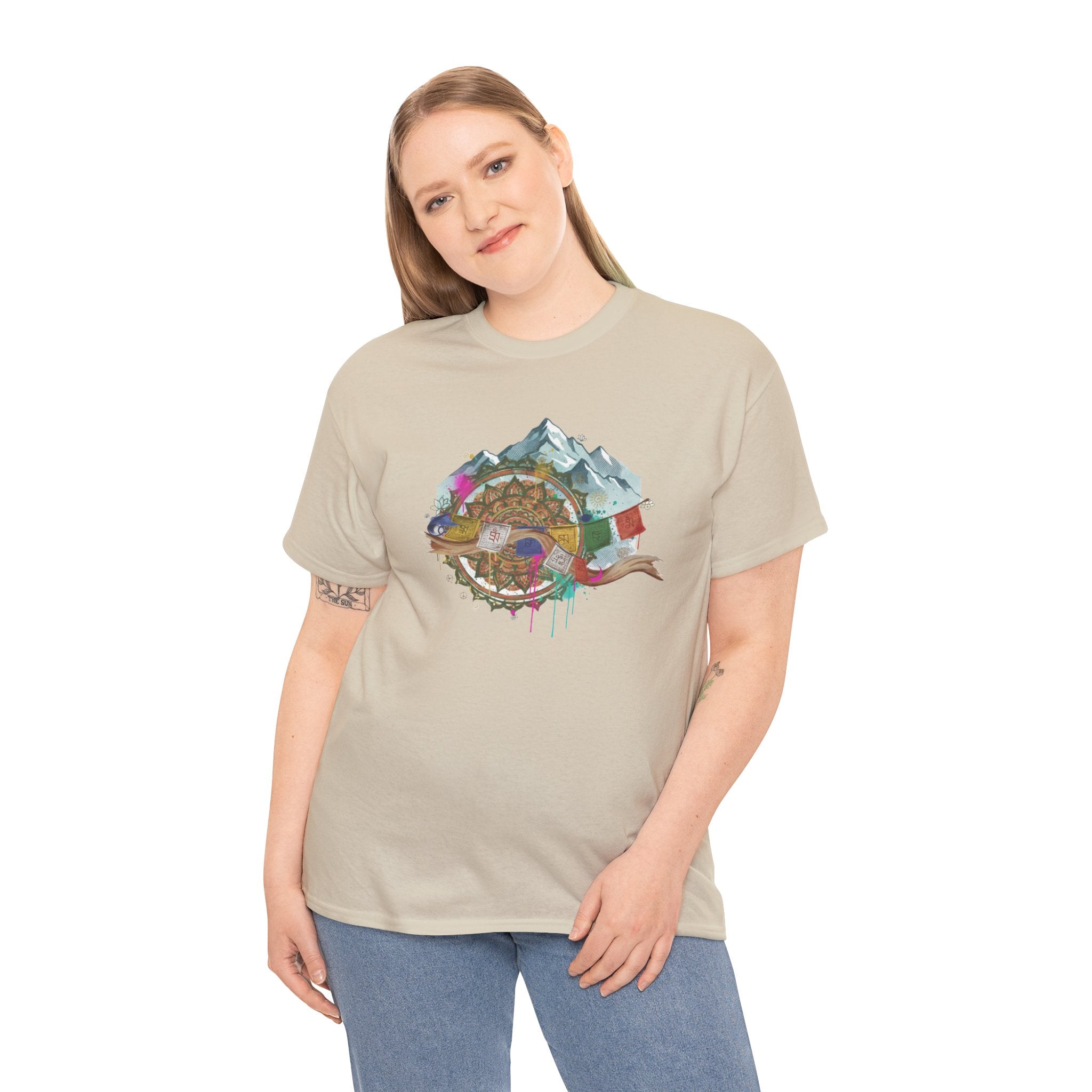 Adventure Compass Graphic Tee — Mountain, Globe & Flag Illustration
