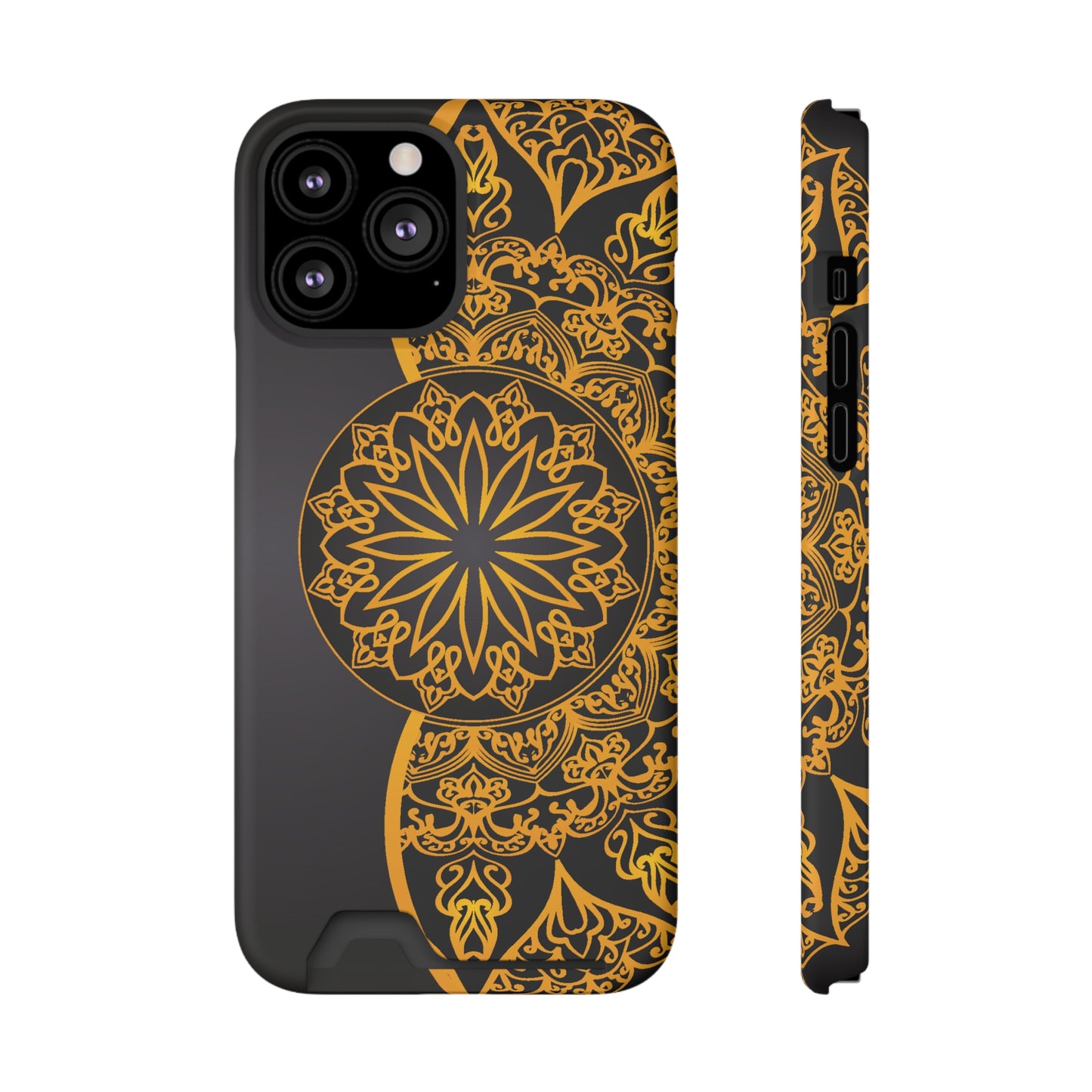 Elegant Mandala Phone Case With Card Holder, Boho Chic Gift, Smartphone Protector, Functional Accessory, Stylish Tech Decor