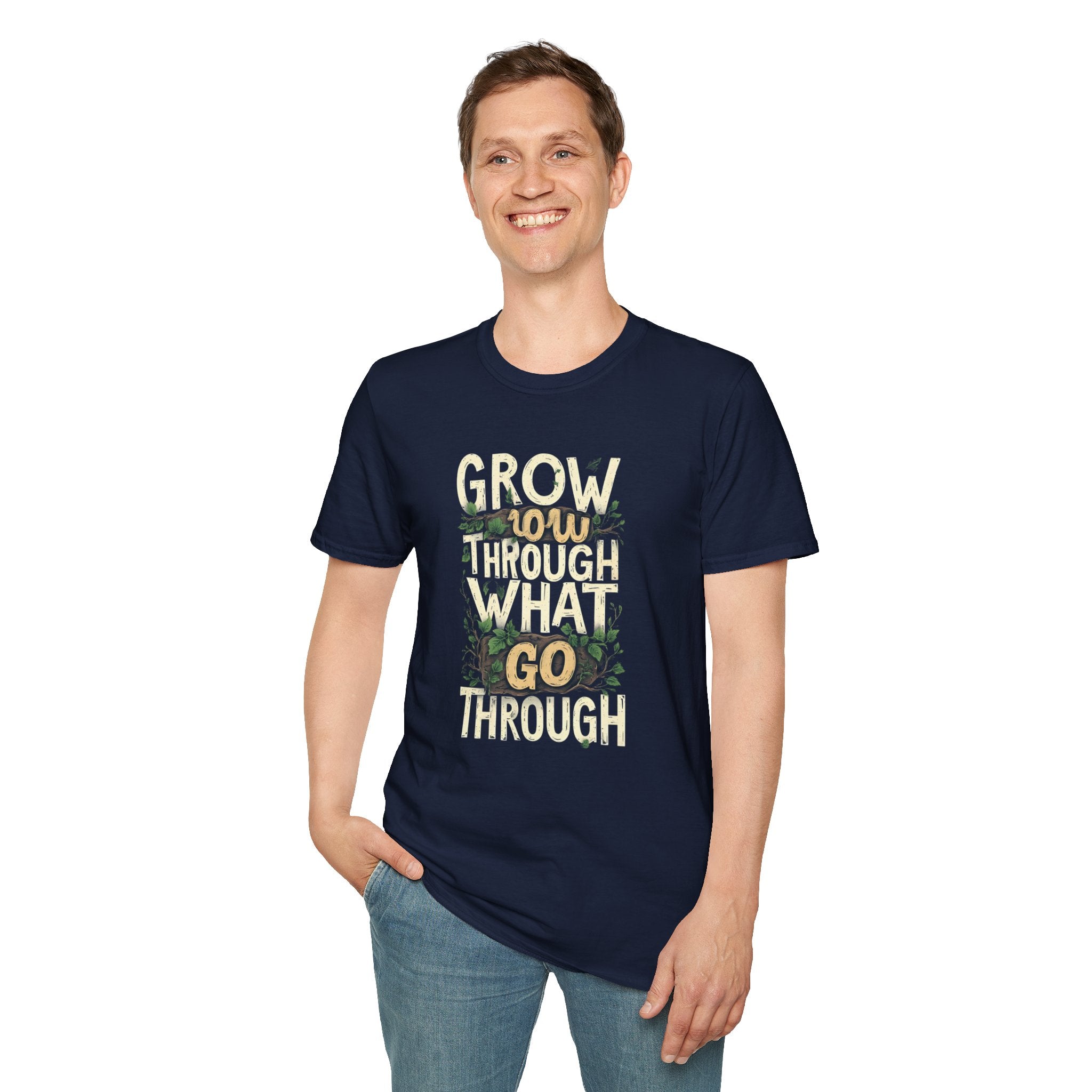 T-Shirt — Floral 'Grow Slow, Go Through' Inspirational Graphic Tee