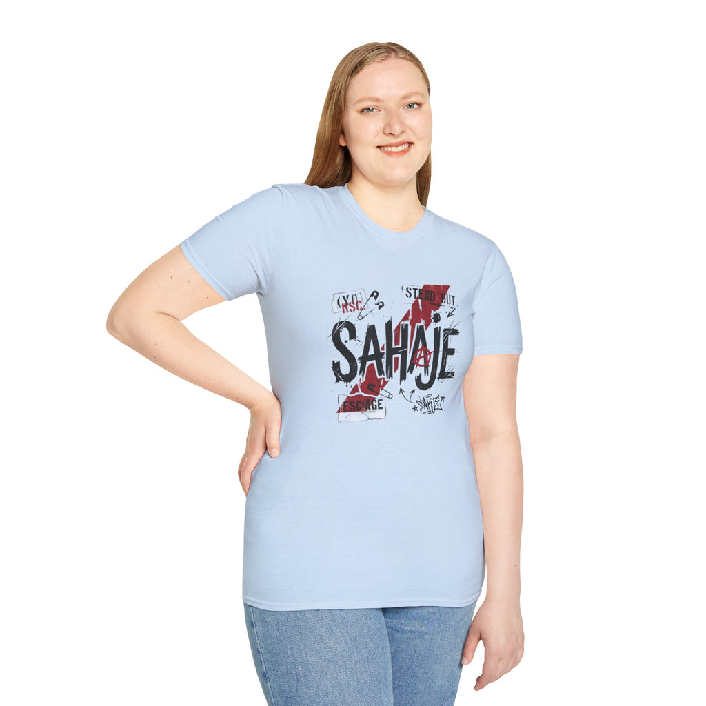 SAHAJE Graphic T‑Shirt — Distressed Red Accent Streetwear Tee