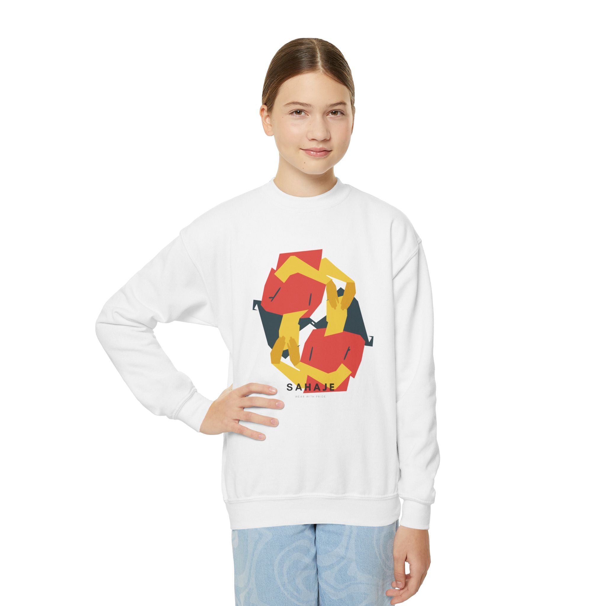 Abstract Geometric Crewneck Sweatshirt — Modern Colorblock Youth Pullover