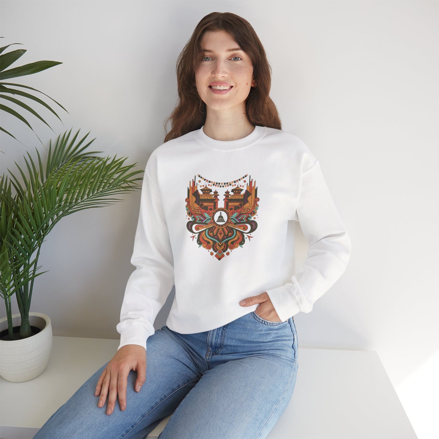 Vintage Tribal Fox Sweatshirt — Geometric Forest Animal Crewneck