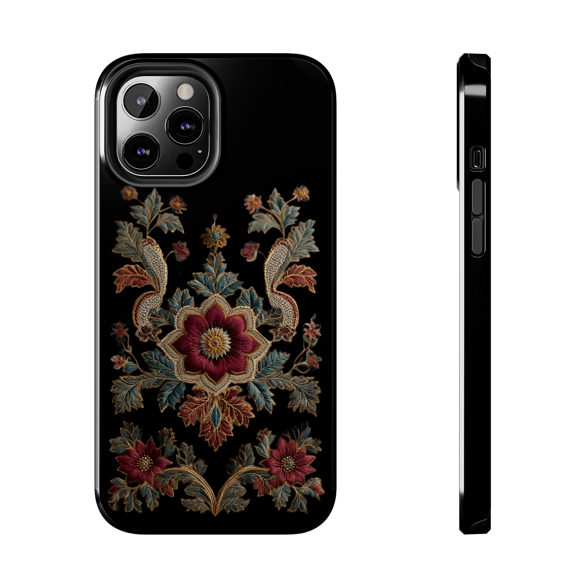 Floral Embroidered Tough Phone Case — Vintage Boho Protective Cover