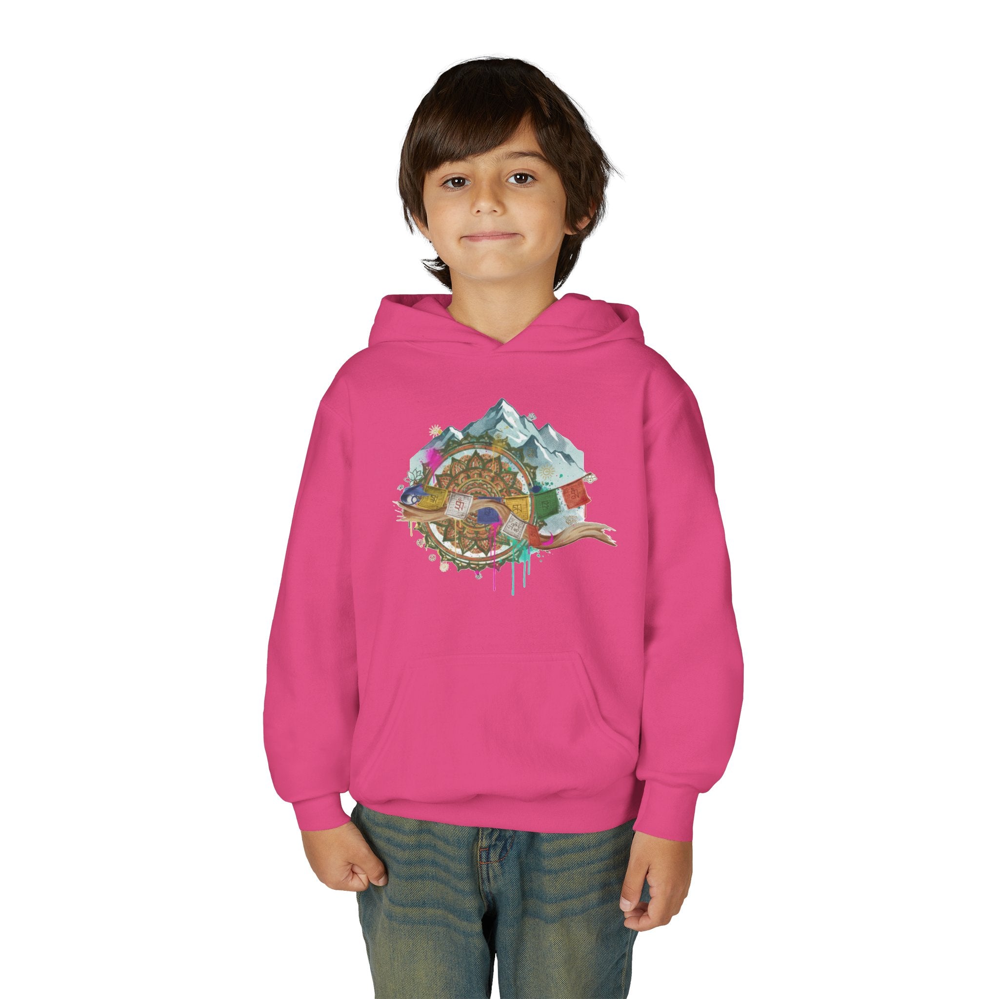 Youth Hoodie — Colorful Mountain Adventure Graphic