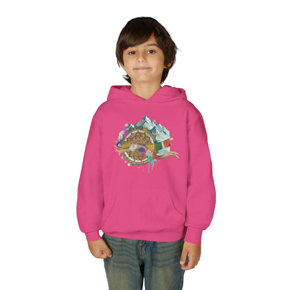 Youth Hoodie — Colorful Mountain Adventure Graphic