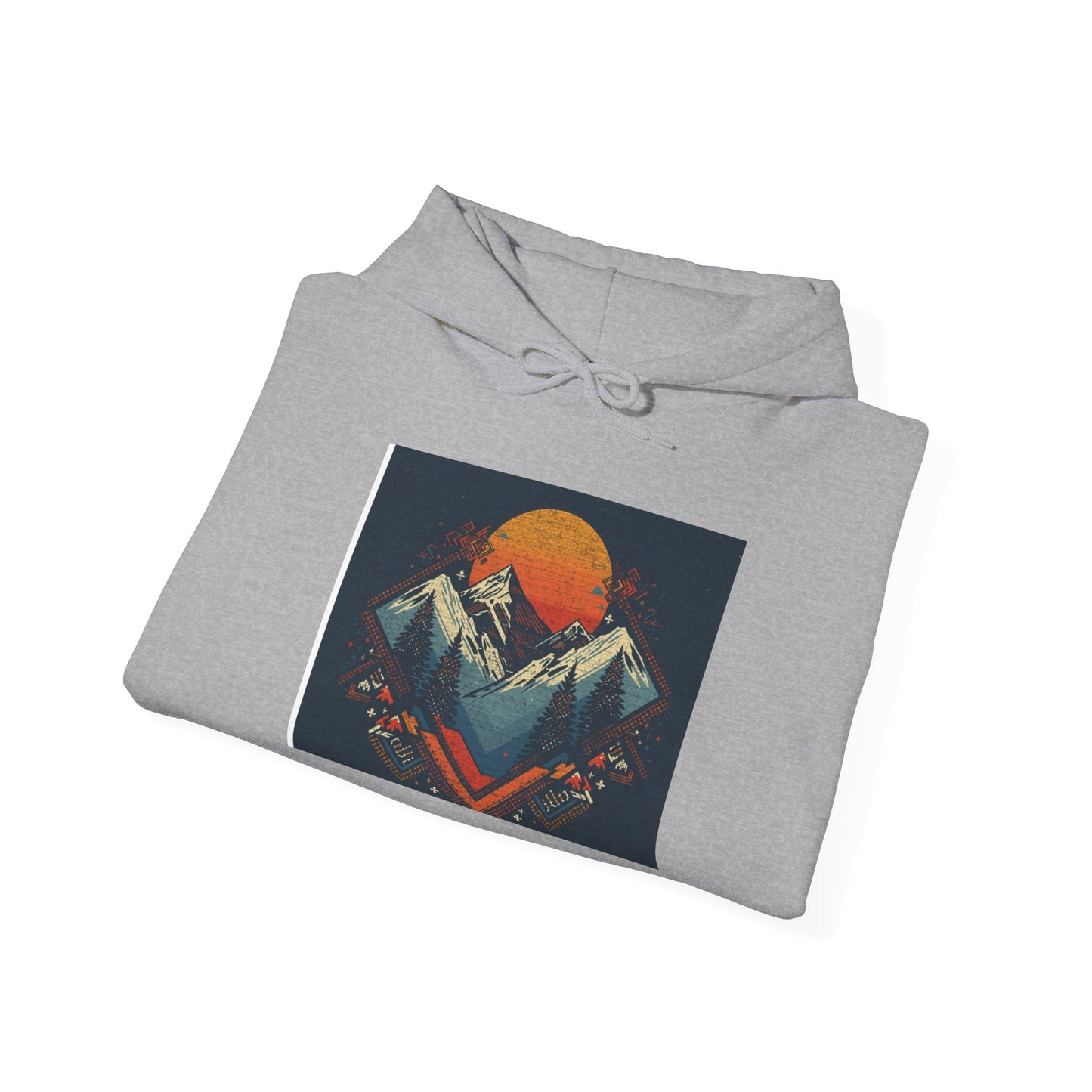 Mountain Sunset Hoodie – Retro Geometric Peaks & Rising Sun Sweatshirt