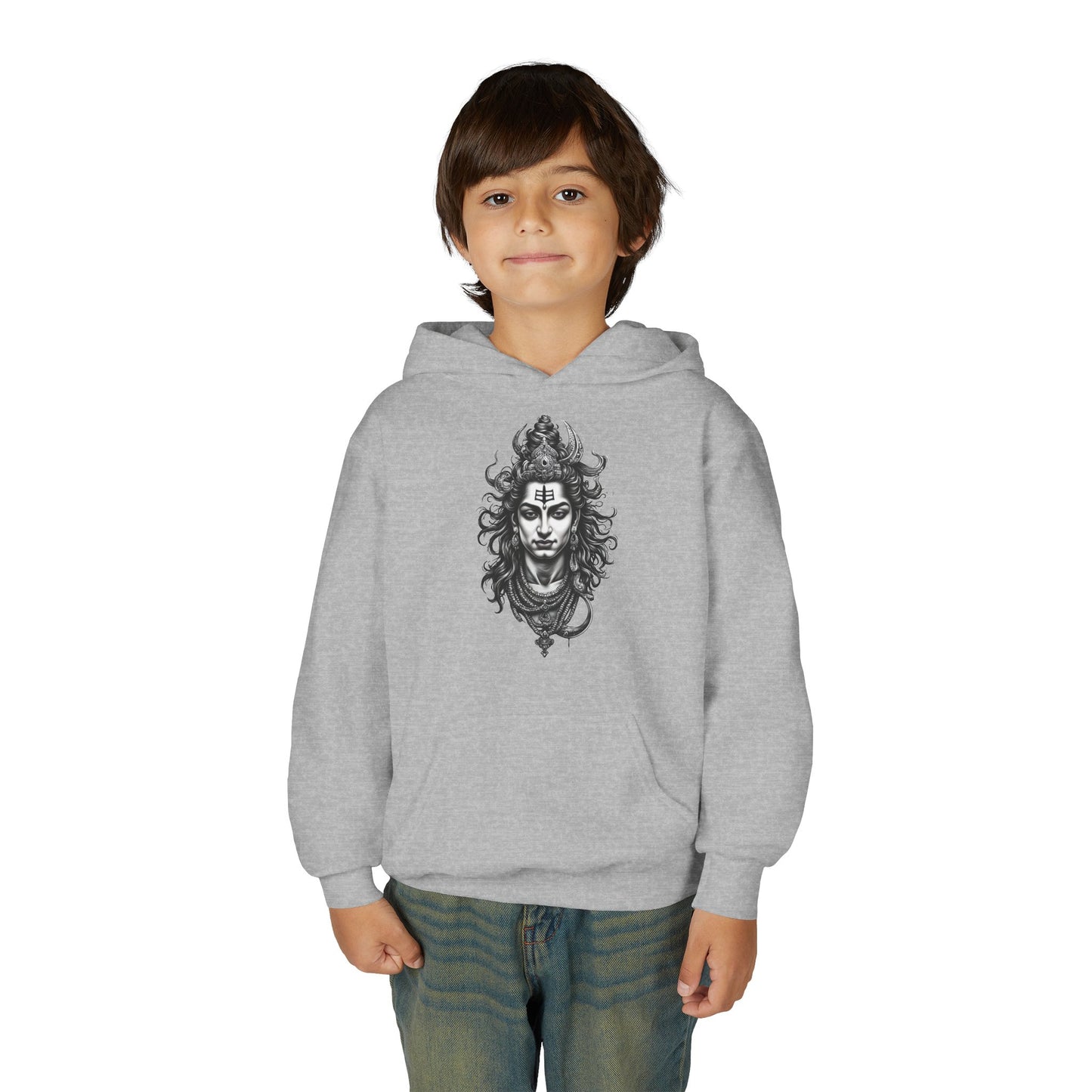 Shiva Illustration Youth Hoodie — Mystical Hindu God Graphic Pullover
