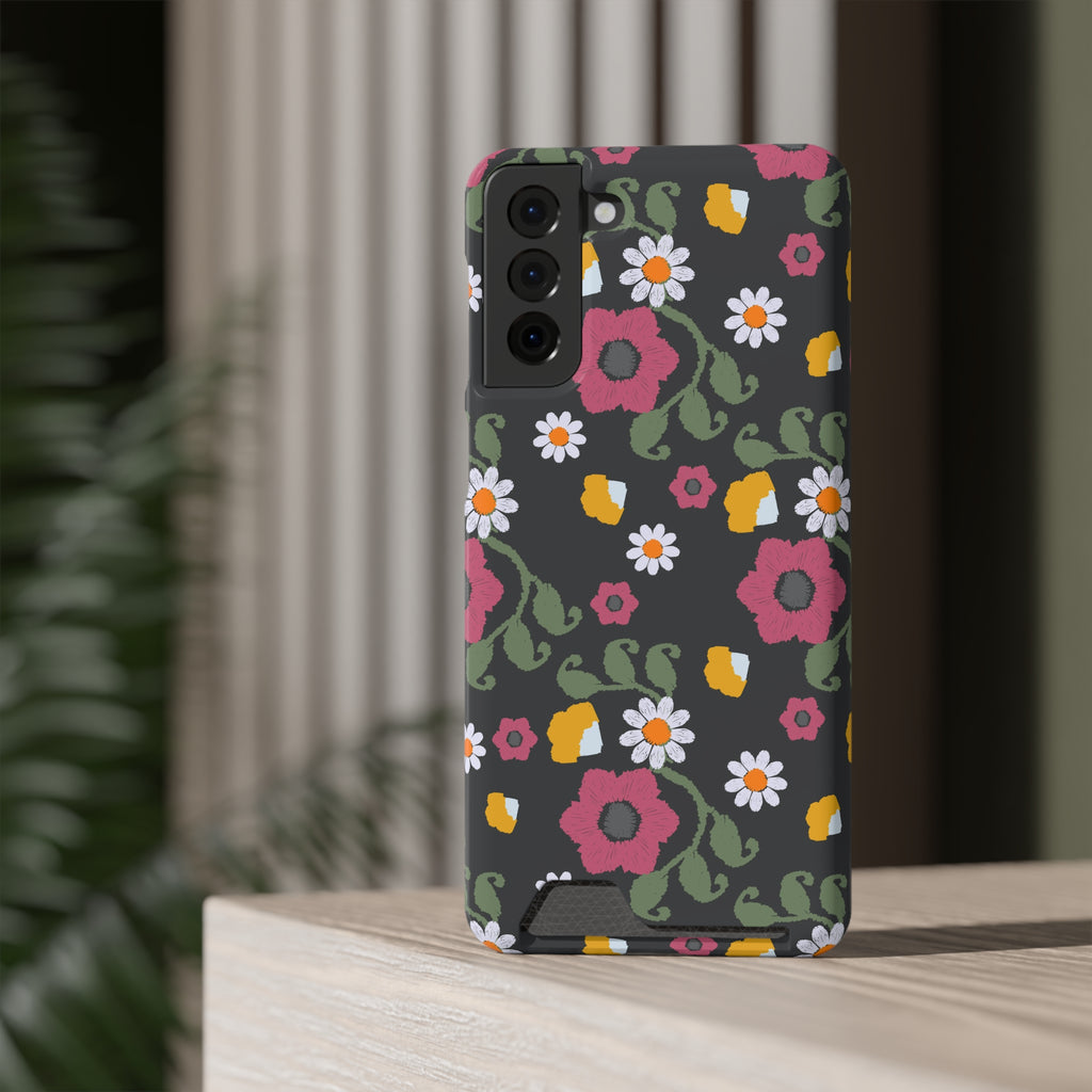 Floral Phone Case with Card Holder, Stylish Smartphone Accessory, Gifts for Her, Trendy Floral Design, Perfect for Spring & Summer