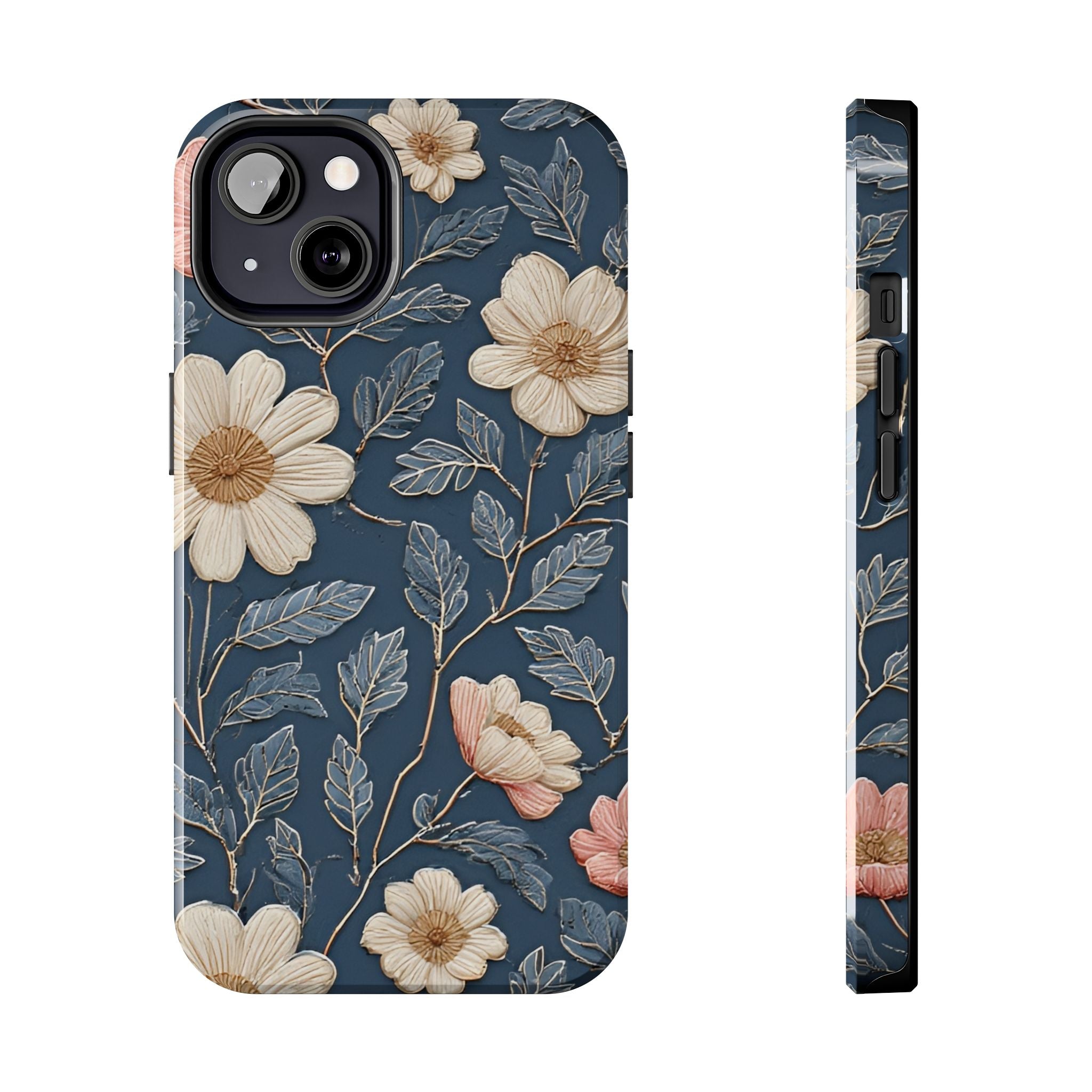 Floral Tough Phone Case — Vintage Blue Daisy Protective Cover