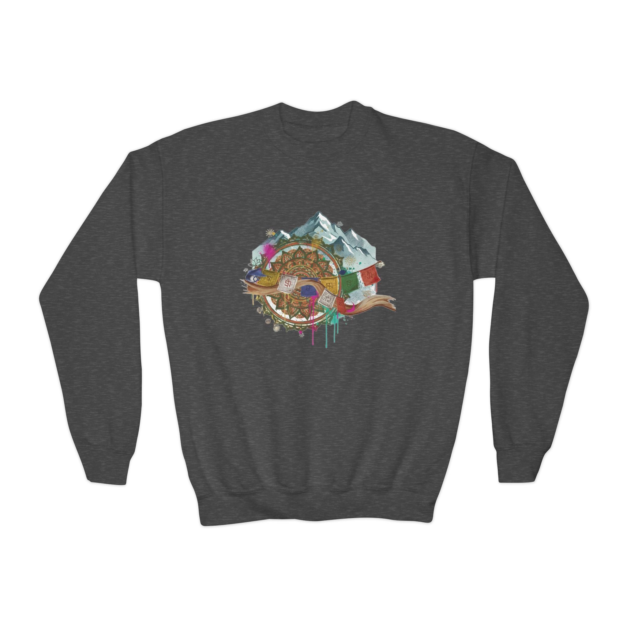 Youth Sweatshirt - Colorful Mountain Adventure Turtle Graphic Crewneck