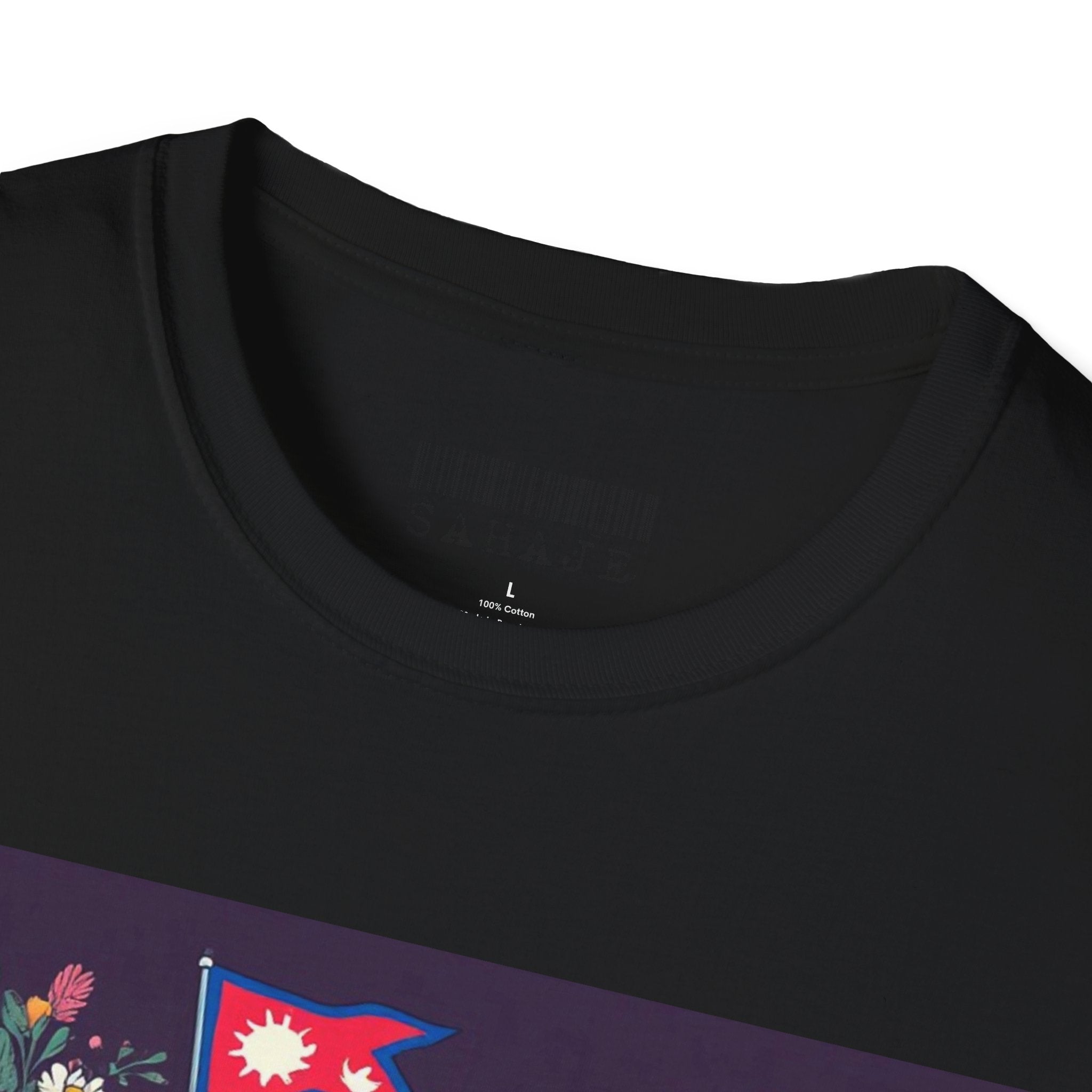 Bicycle Floral T-Shirt – Pink Bike with Baskets & "Sahaje" Text