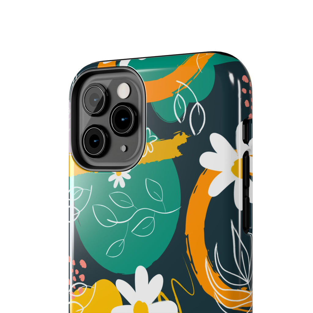 Floral Abstract Tough Phone Case — Colorful Daisies & Brushstroke Design