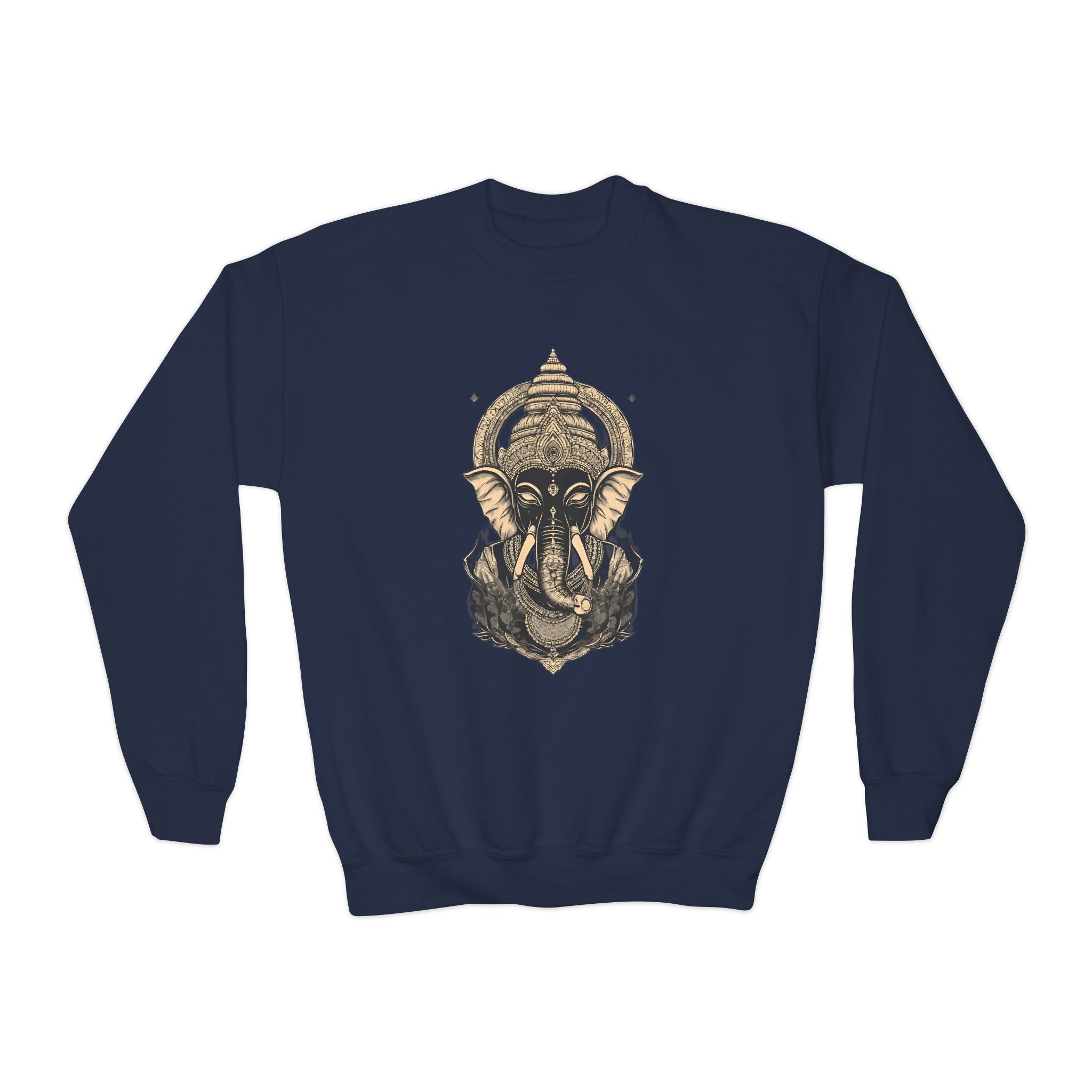 Ganesha Elephant Graphic Crewneck Sweatshirt — Youth Spiritual/Boho Kids Pullover
