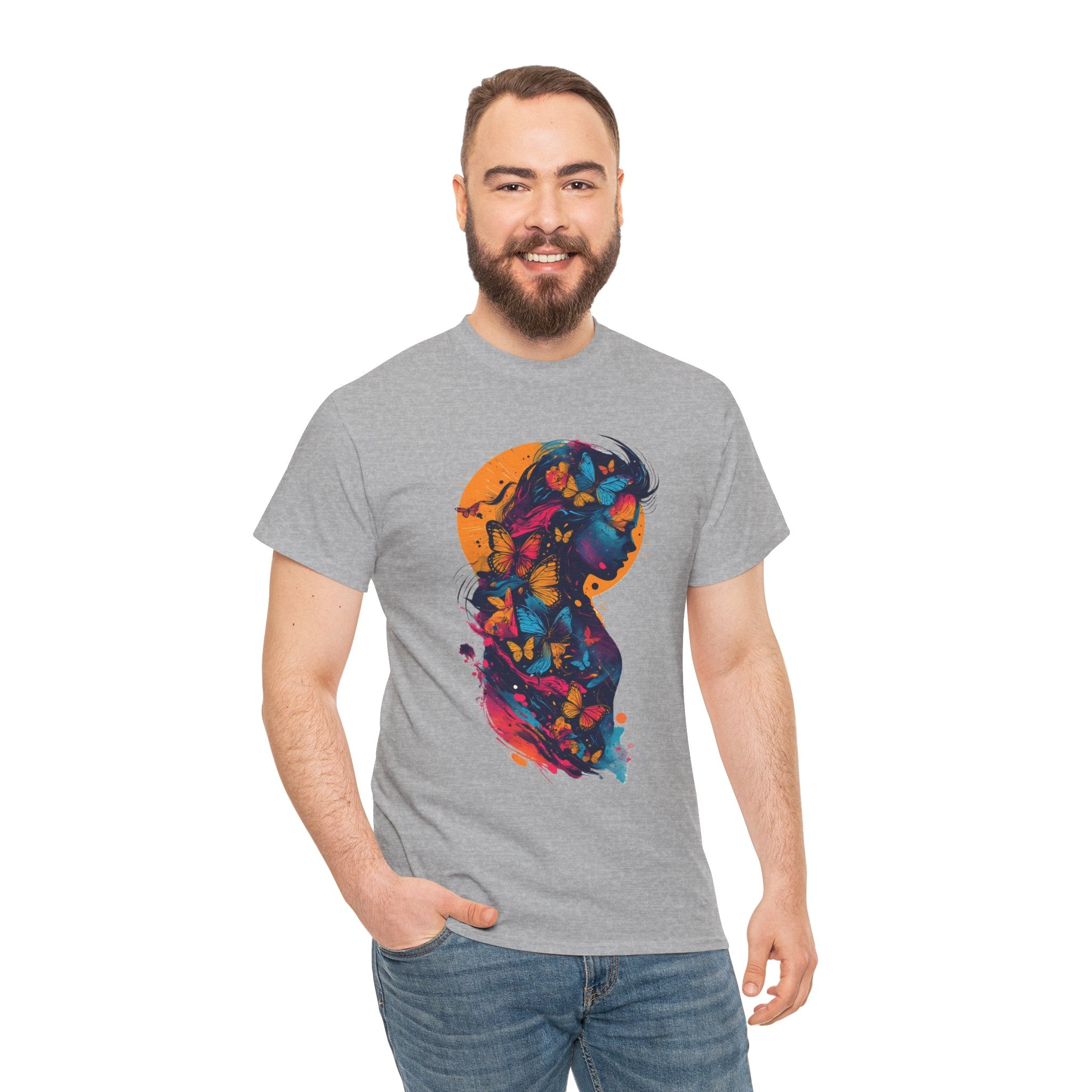 Butterfly Silhouette Graphic Tee — Colorful Maternity Profile Design