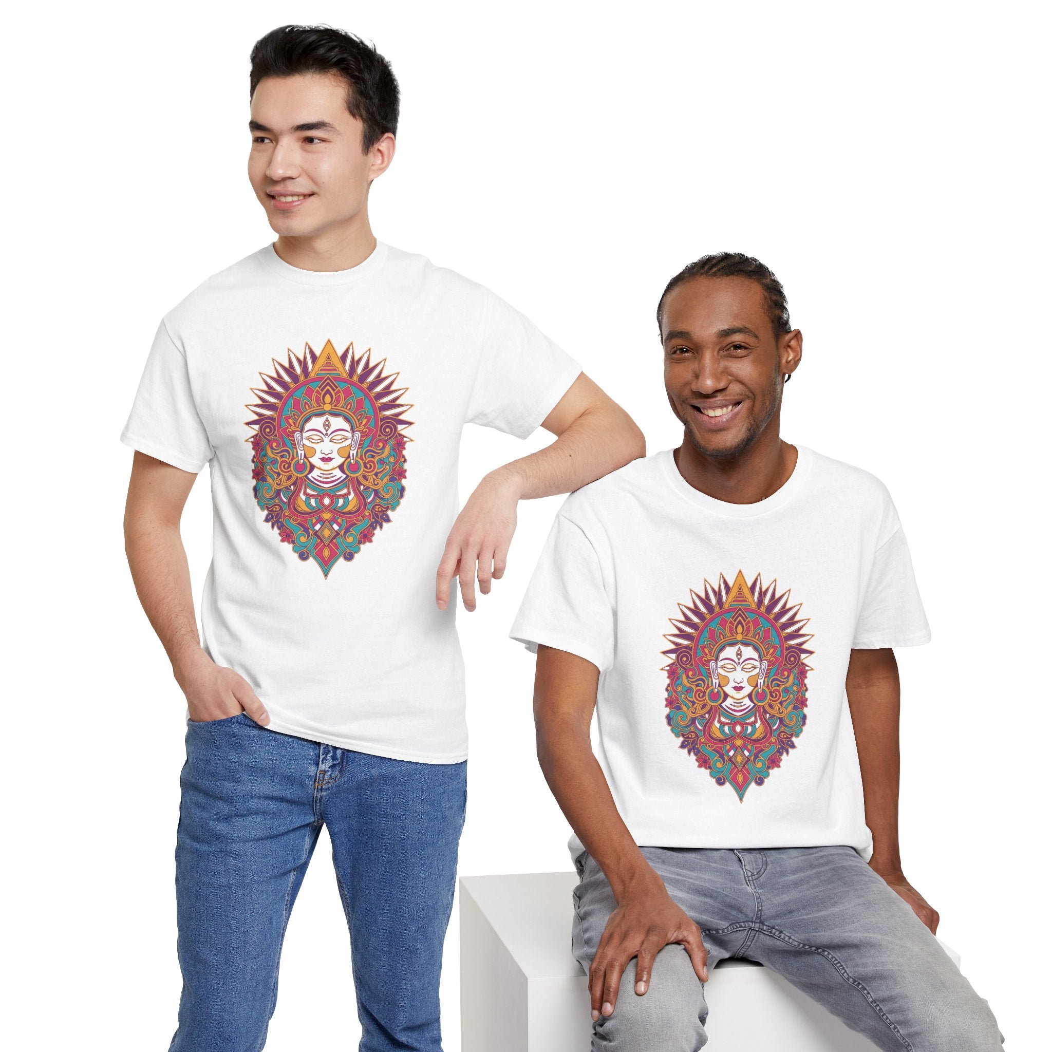 Spiritual Goddess Sun Mandala Tee — Colorful Boho Yoga T‑Shirt