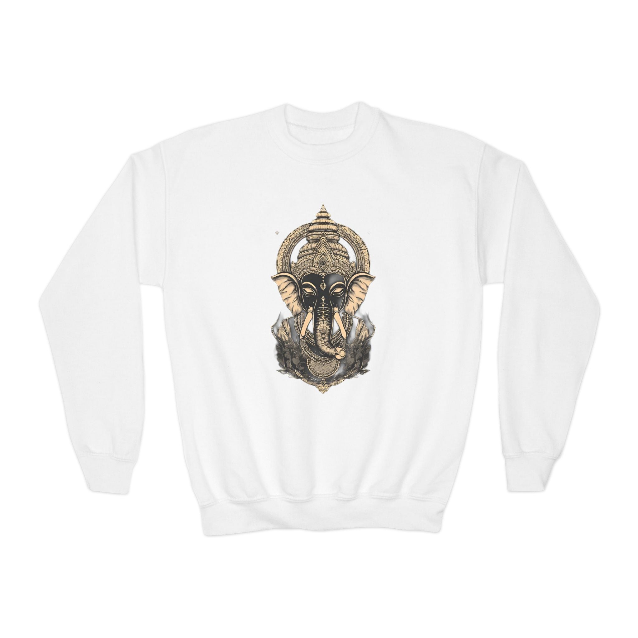 Ganesha Elephant Graphic Crewneck Sweatshirt — Youth Spiritual/Boho Kids Pullover